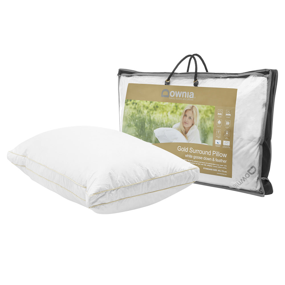 Premium Gold Collection Down & Feather Medium Profile Pillow - Hypoallergenic Luxury Bed Pillow for Side Sleepers, Back Sleepers & Hotel-Style Comfort