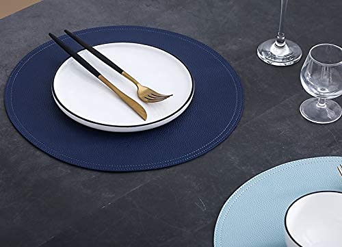 Set of 8 Waterproof Faux Leather Round Placemats and Coasters - Easy Clean Kitchen Table Mats for Dining & Coffee - Perfect for Home, Restaurant, and Office Use