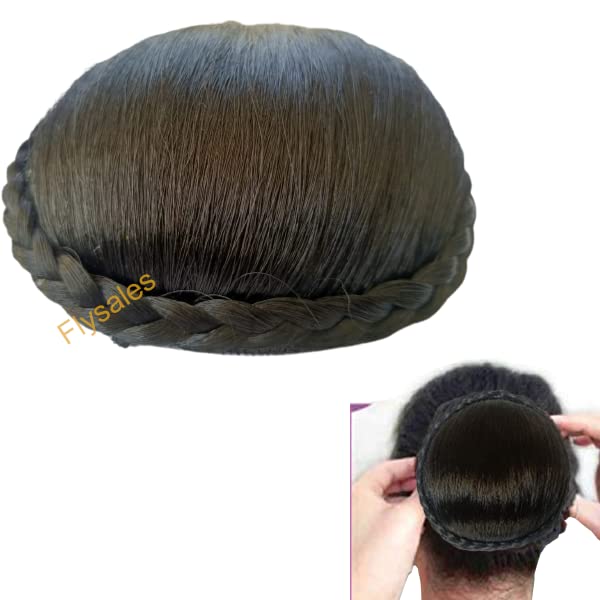 Flysales® Artificial Juda Hair Bun - Medium Size (11cm x 11cm x 5cm) Black Hair Extension & Wig Accessory for Women & Girls - Perfect for Cosplay, Weddings, and Daily Styling