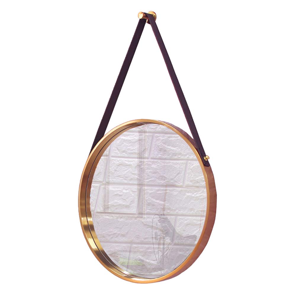 Stainless Steel Bronze Mirror with Leather Strap - Decorative Round Wall Mirror for Hotel, Restaurant & Bathroom (50x50/60x60/70x70/80x80cm) - Elegant Vanity Mirror for Home Decor & Commercial Spaces