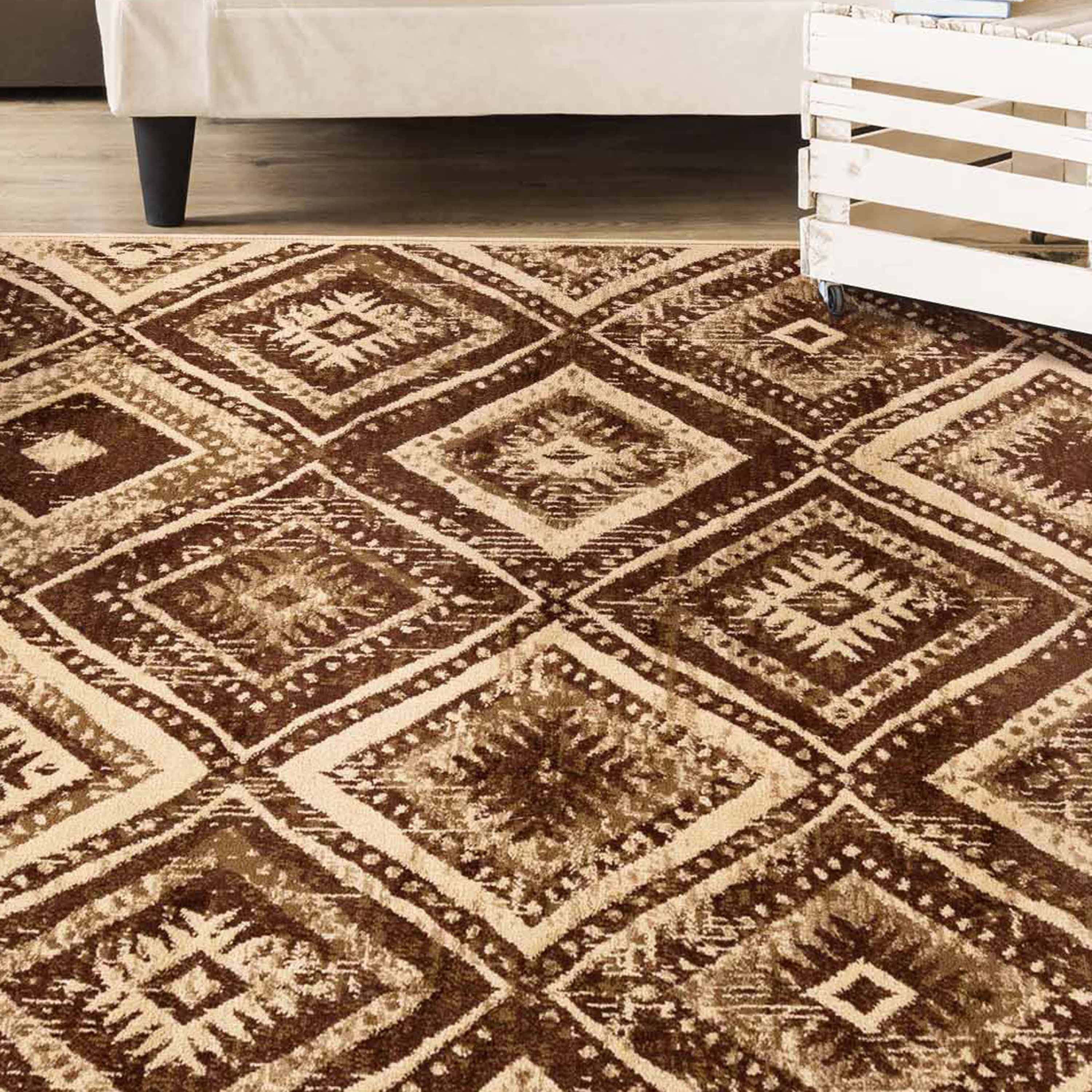 Southwestern Farmhouse Diamond Pattern Indoor Area Rug & Runner - Perfect for Living Room, Bedroom, or Entryway Decor