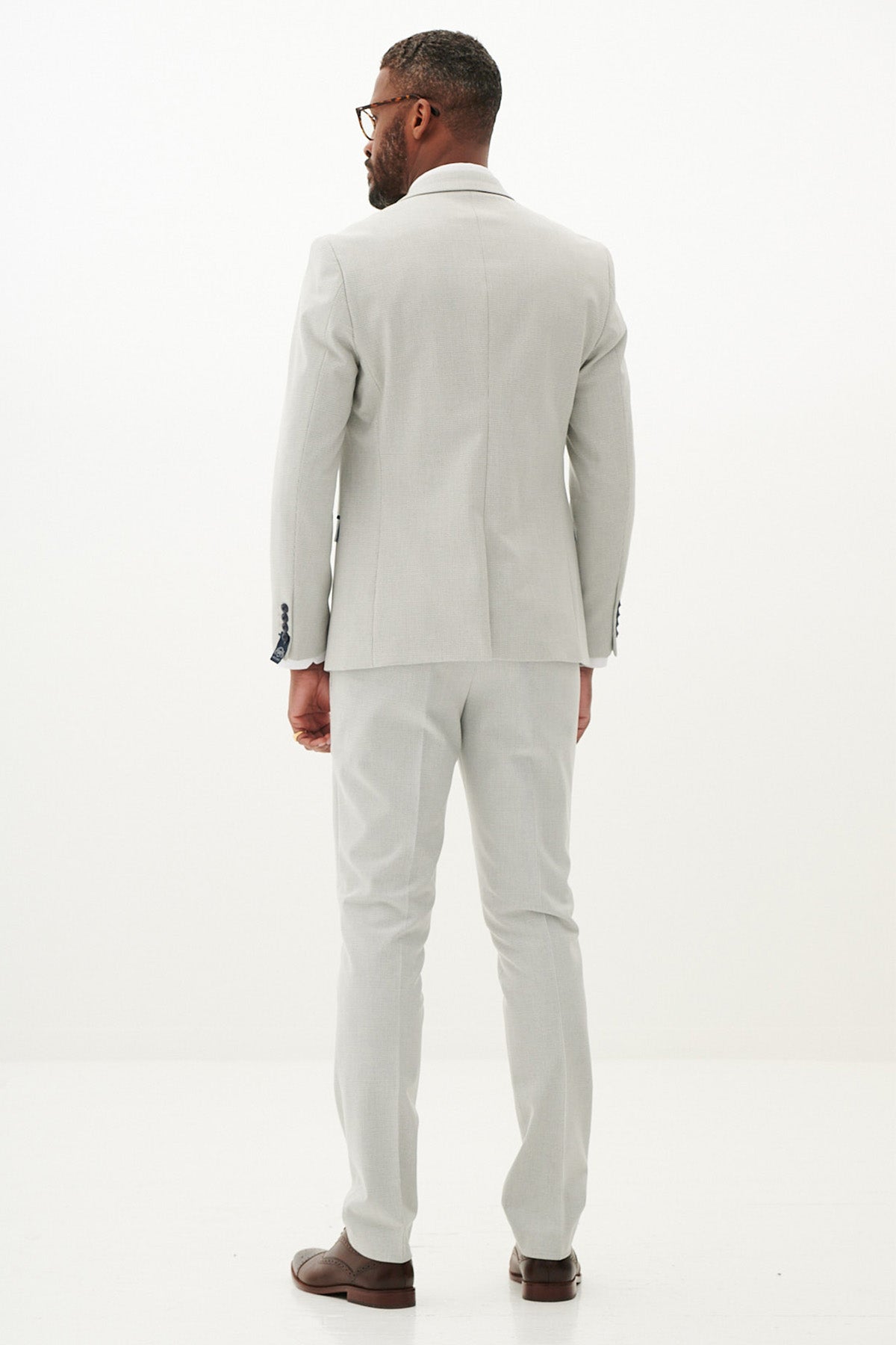 BROMLEY Men's Stone Check Three Piece Suit - Formal Business Attire for Weddings, Office & Special Occasions