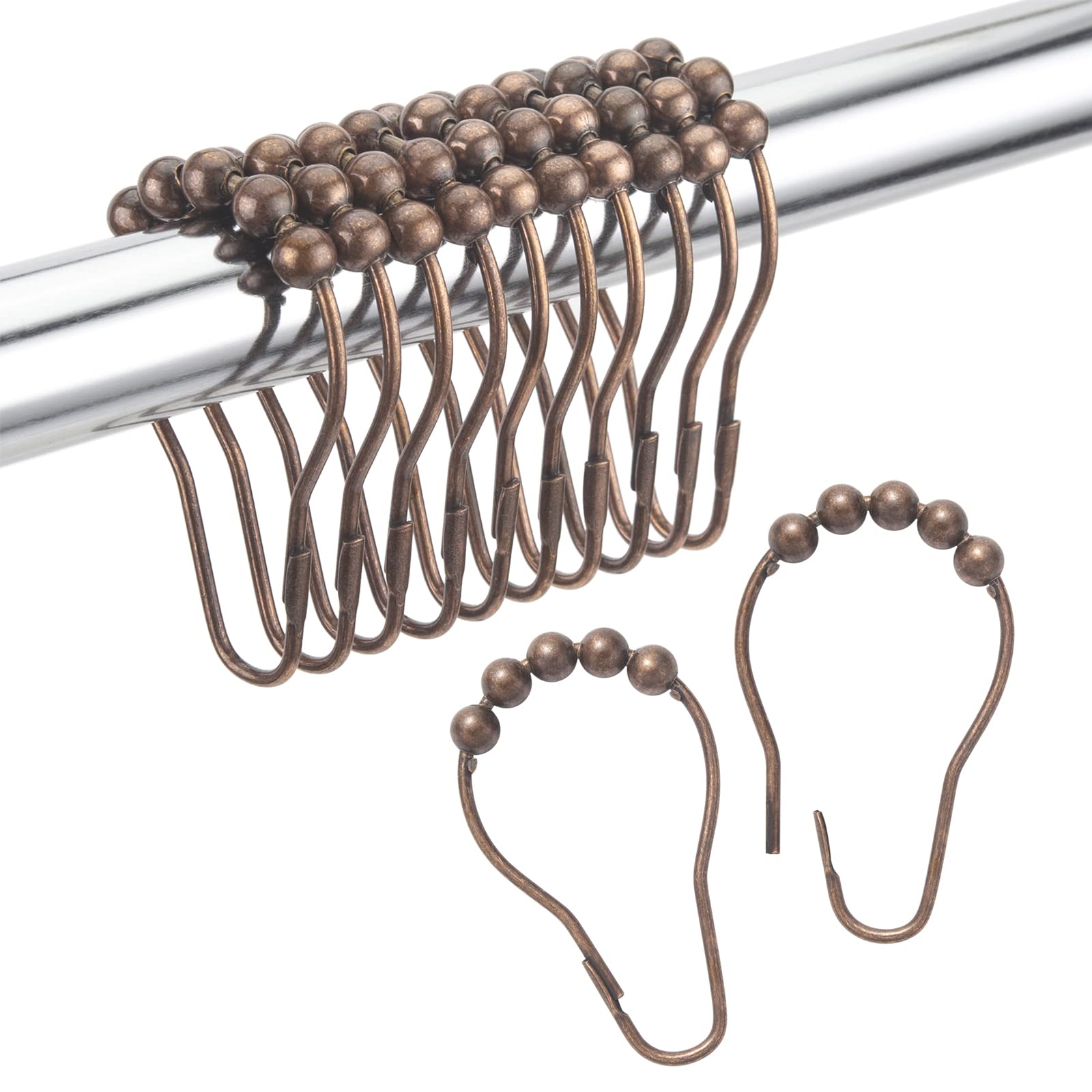 Amazer 12-Pack Rust-Resistant Bronze Metal Shower Curtain Rings with Hooks for Bathroom - Durable Shower Curtain Hangers for Smooth Rolling & Easy Installation - Perfect for Home, Hotel, and Spa Use
