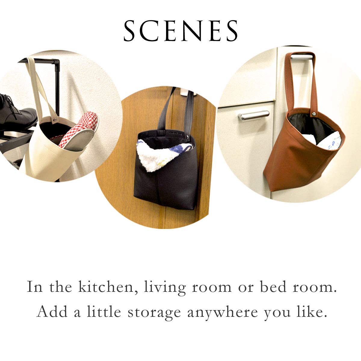 Vegan Leather Utility Storage Sack Hanging Bag for Cars & Kitchen Doors - Black | Multi-Purpose Organizer for Keys, Toys, Groceries & More