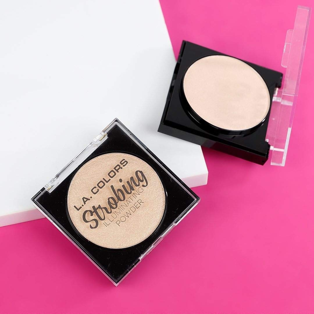 L.A. COLORS Strobing Highlighter Powder - Champagne CSP256 - Illuminating Face Makeup for Glowing Skin | Perfect for Contouring, Highlighting & Evening Makeup Looks