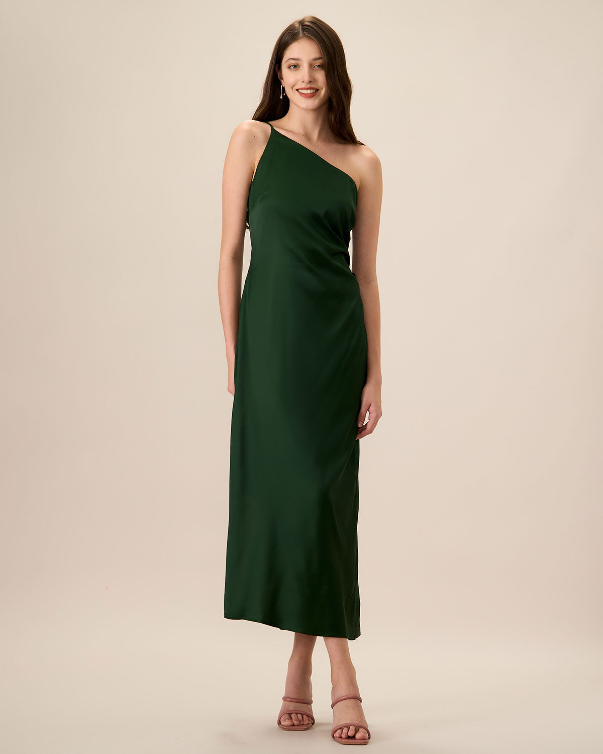 Elegant Green One Shoulder Satin Maxi Dress for Women - Perfect for Evening Parties, Weddings & Special Occasions