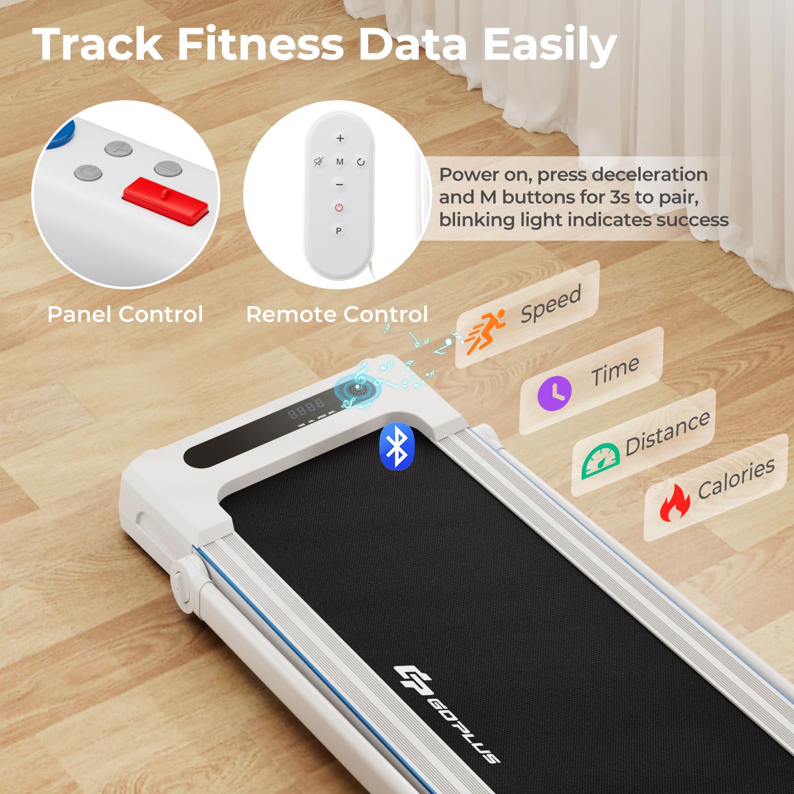 Goplus 3-in-1 Folding Treadmill with Large Desk - 2.5HP Electric Treadmill with LED Display, Bluetooth Speakers & Remote Control - Perfect for Home Office Workouts & Walking While Working
