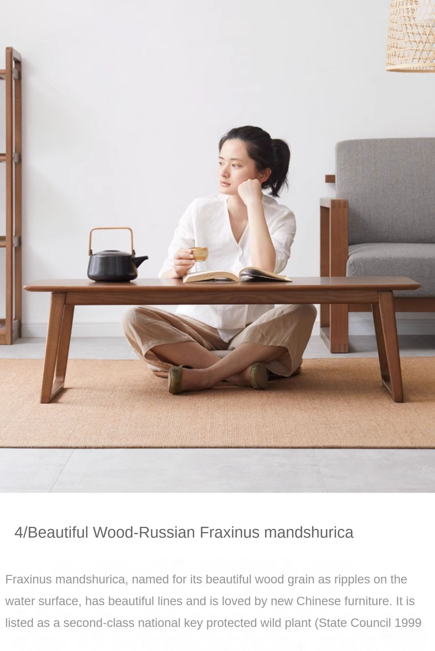 Solid Black Walnut & Ash Wood Low Coffee Table - Modern Minimalist Small Side Table for Living Room, Bedroom, or Office