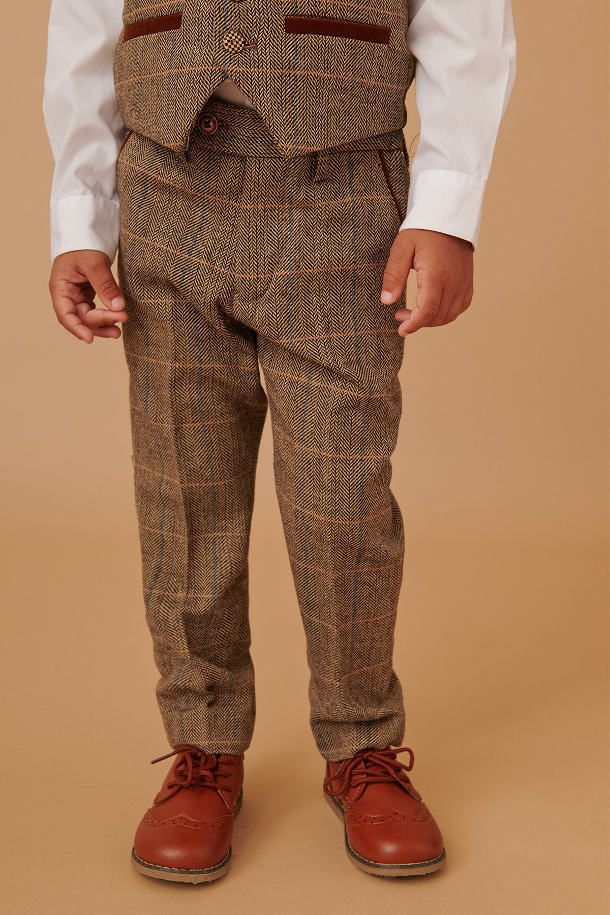 TED Children's Tan Tweed Check 3-Piece Suit for Boys | Formal Occasions, School Events & Family Photos