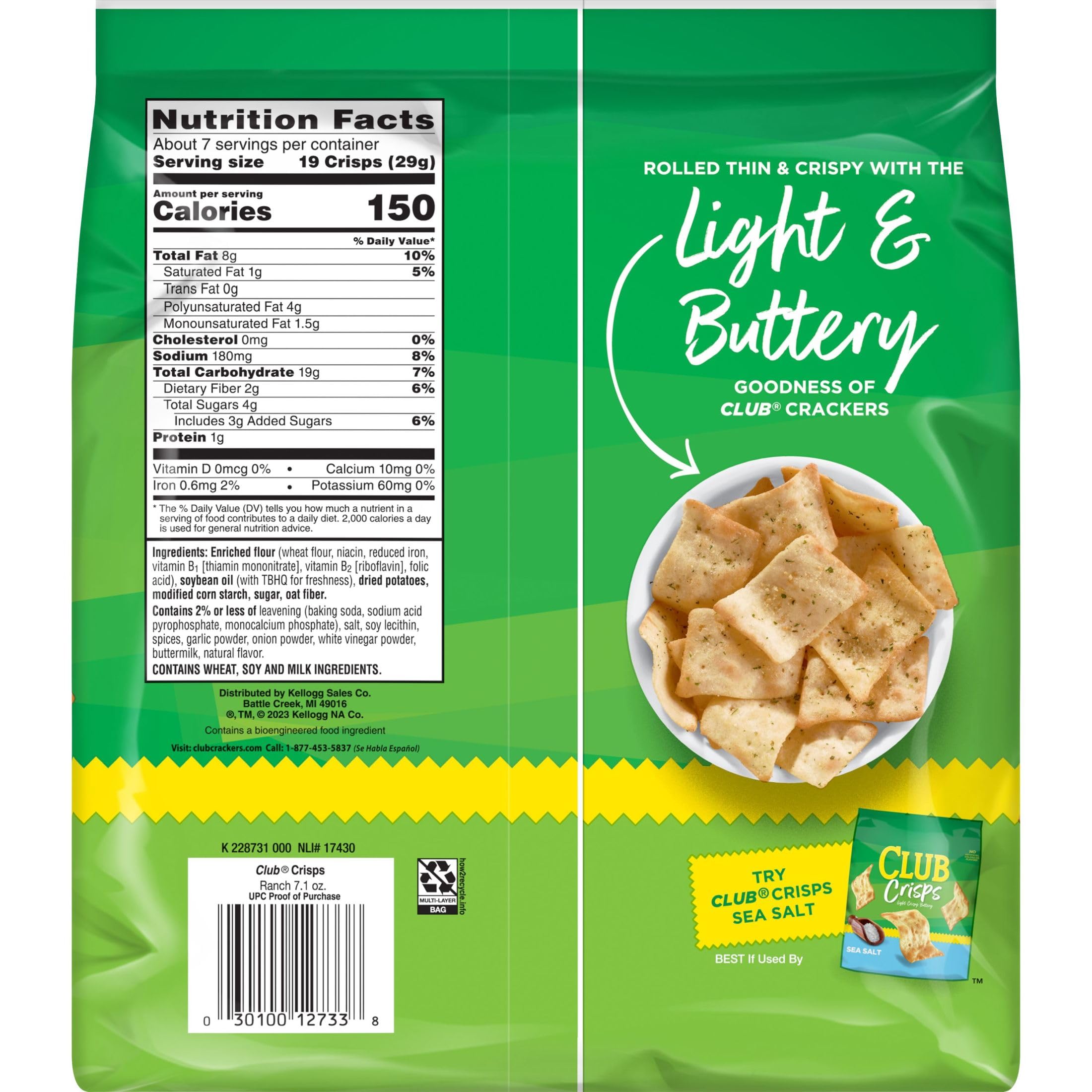 Baked Club Cracker Crisps - Ranch Flavor (6 Bags) | Healthy Snack Crackers for Parties, Office & School Lunch | Gluten-Free Baked Snacks for Kids & Adults