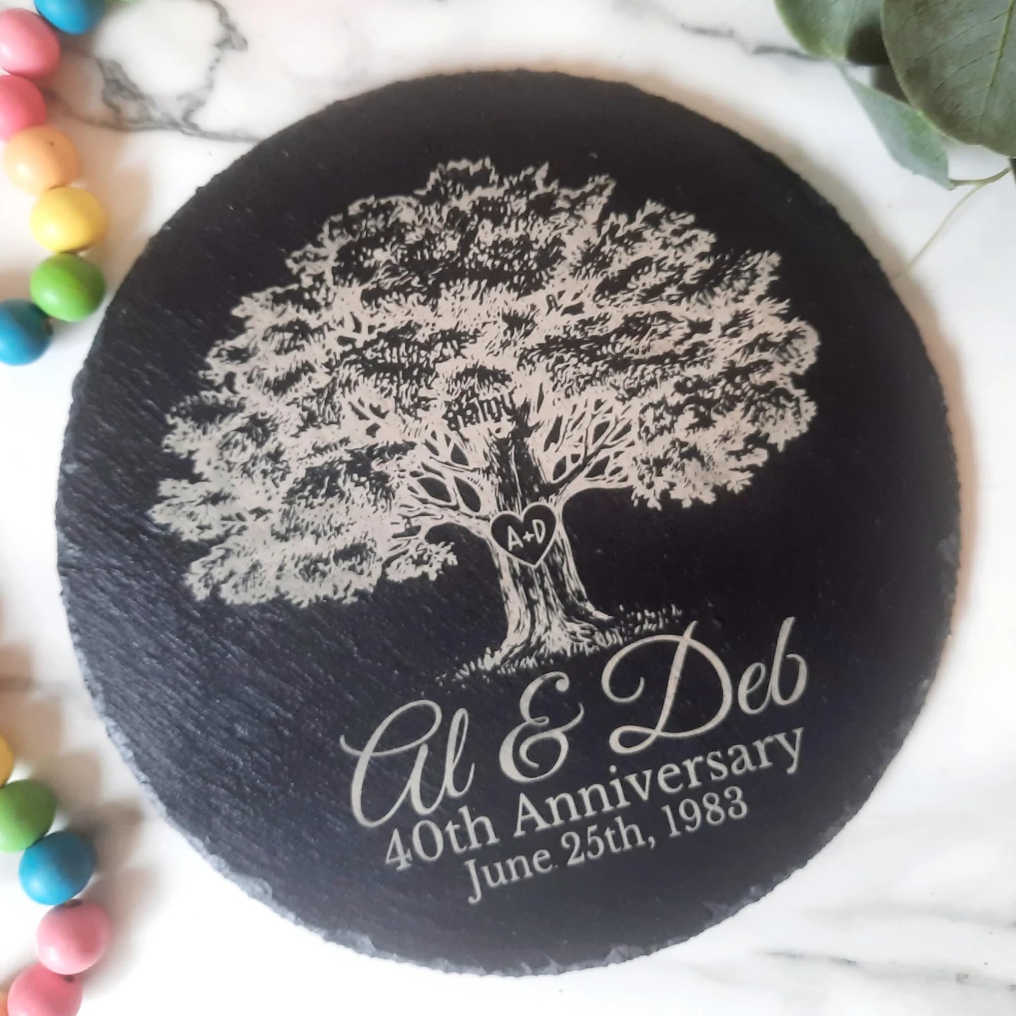 Personalized Slate Garden Stone - Custom 10th, 20th, 27th & 50th Anniversary Gift - 9.75 Inch Engraved Memorial Stone for Outdoor Decor, Yard Art & Special Occasions