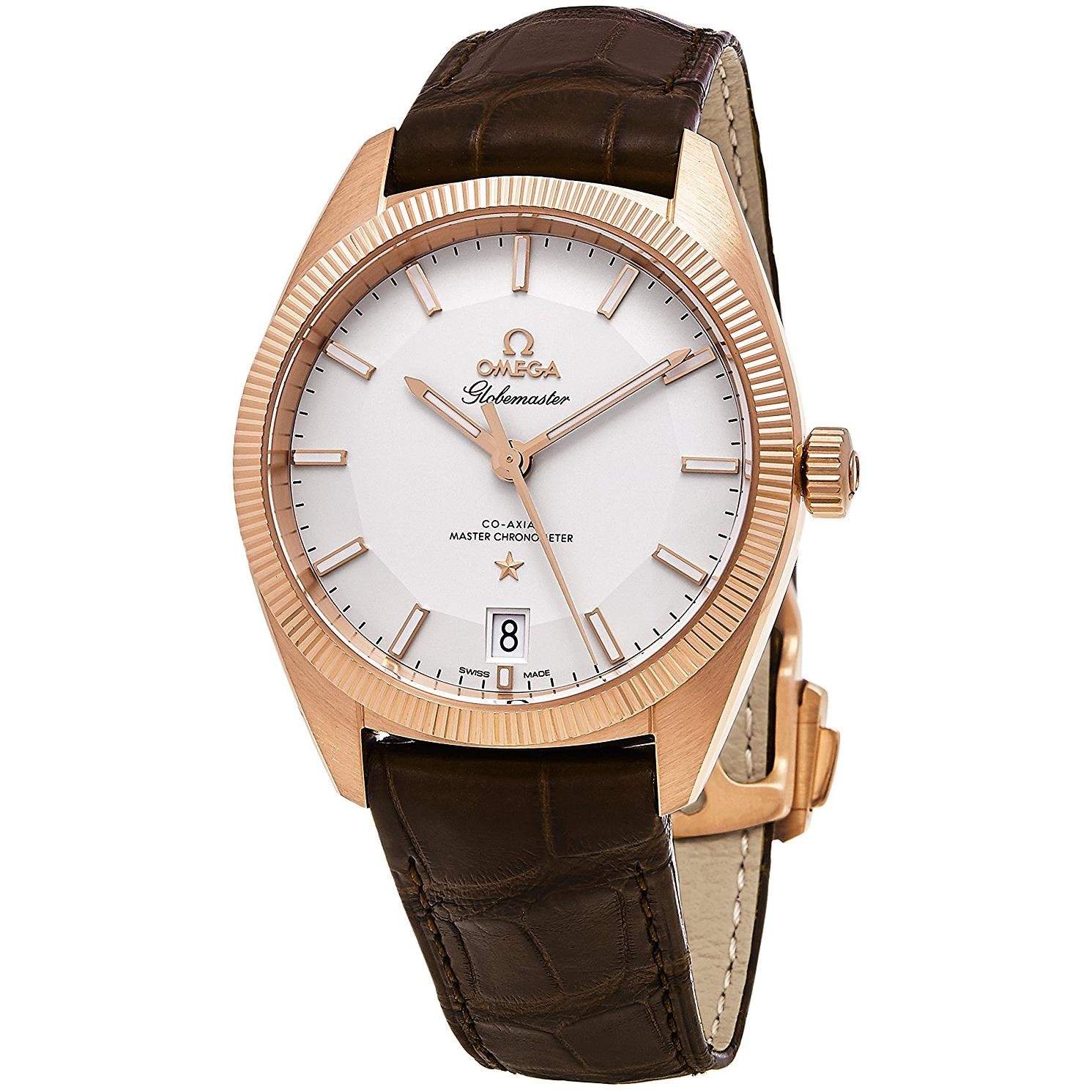 Omega Men's Globemaster Gold Swiss Automatic Watch with Genuine Leather Calfskin Strap - Brown Dial, 22mm (Model: 13053392102001) | Luxury Dress Watch for Business, Formal Events & Special Occasions