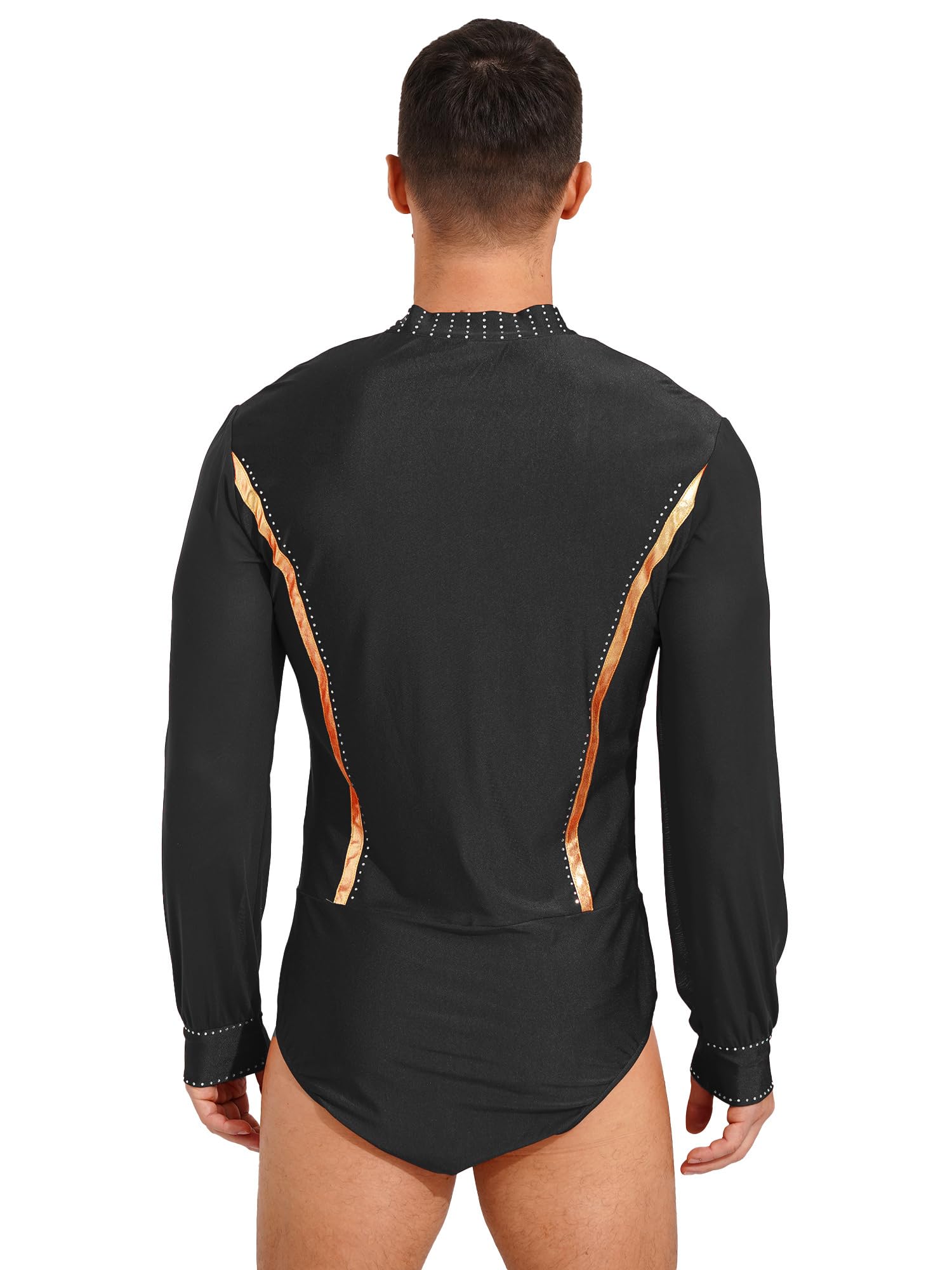 Men's Latin Ballroom Dance Shirts - V Neck Long Sleeve Tango Rumba Samba Performance Top for Professional & Social Dancing (Stage, Competition, Practice)