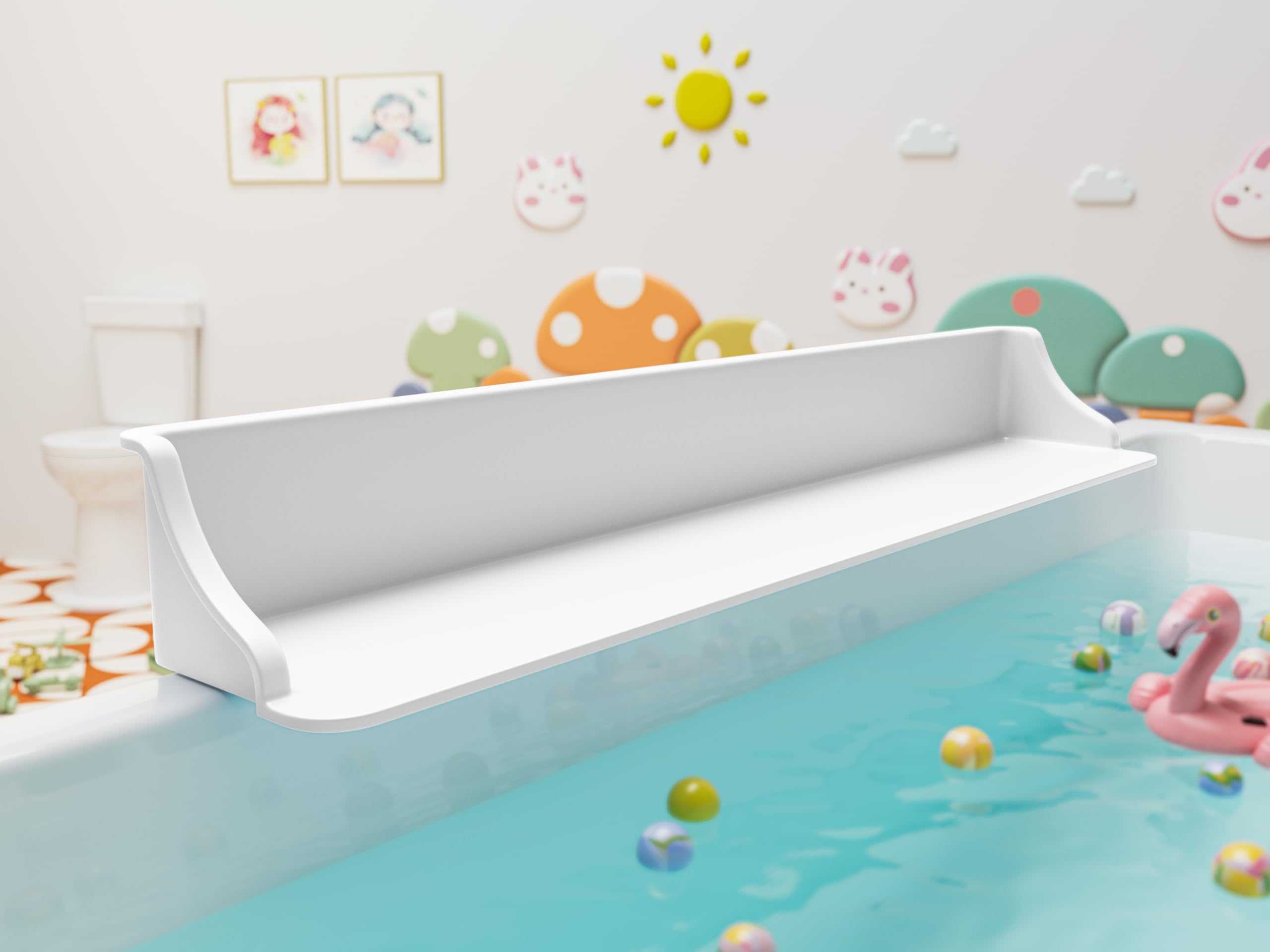 3-Ft Bathtub Splash Guard PlayPad with Strong Suction Cups | Toy Tray Caddy Holder Storage | No-Leak, Mess-Free Bath Time for Kids | White | Perfect for Toddler Bath Safety & Water Play Fun