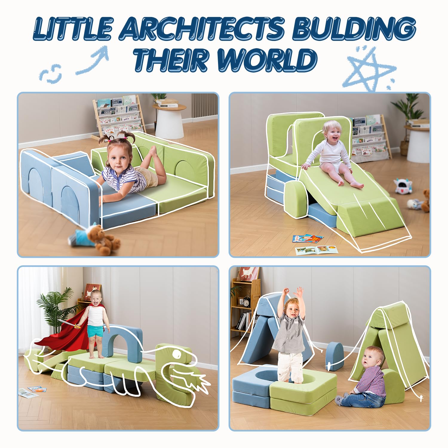 Modular Kids Play Couch - 1000+ Building Options, Super Comfy Convertible Sofa for Playroom & Nursery, Perfect Gift for Toddlers & Children - Great for Playtime, Reading Nook & Nap Time