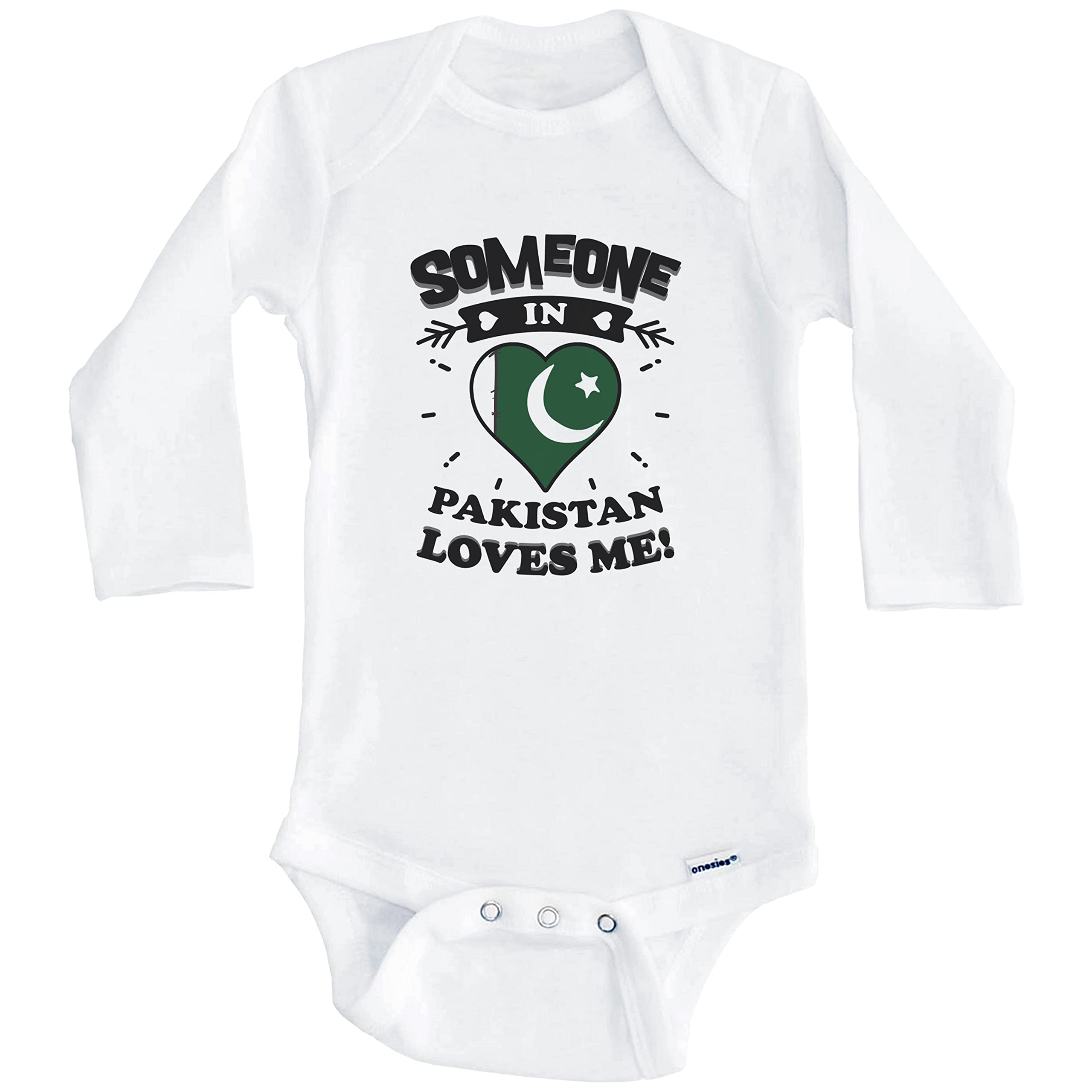 Someone in Pakistan Loves Me Pakistani Heart One Piece Baby Bodysuit - Long Sleeve Cotton Infant Romper for Newborns & Toddlers - Perfect for Family Photos, Holidays & Cultural Celebrations