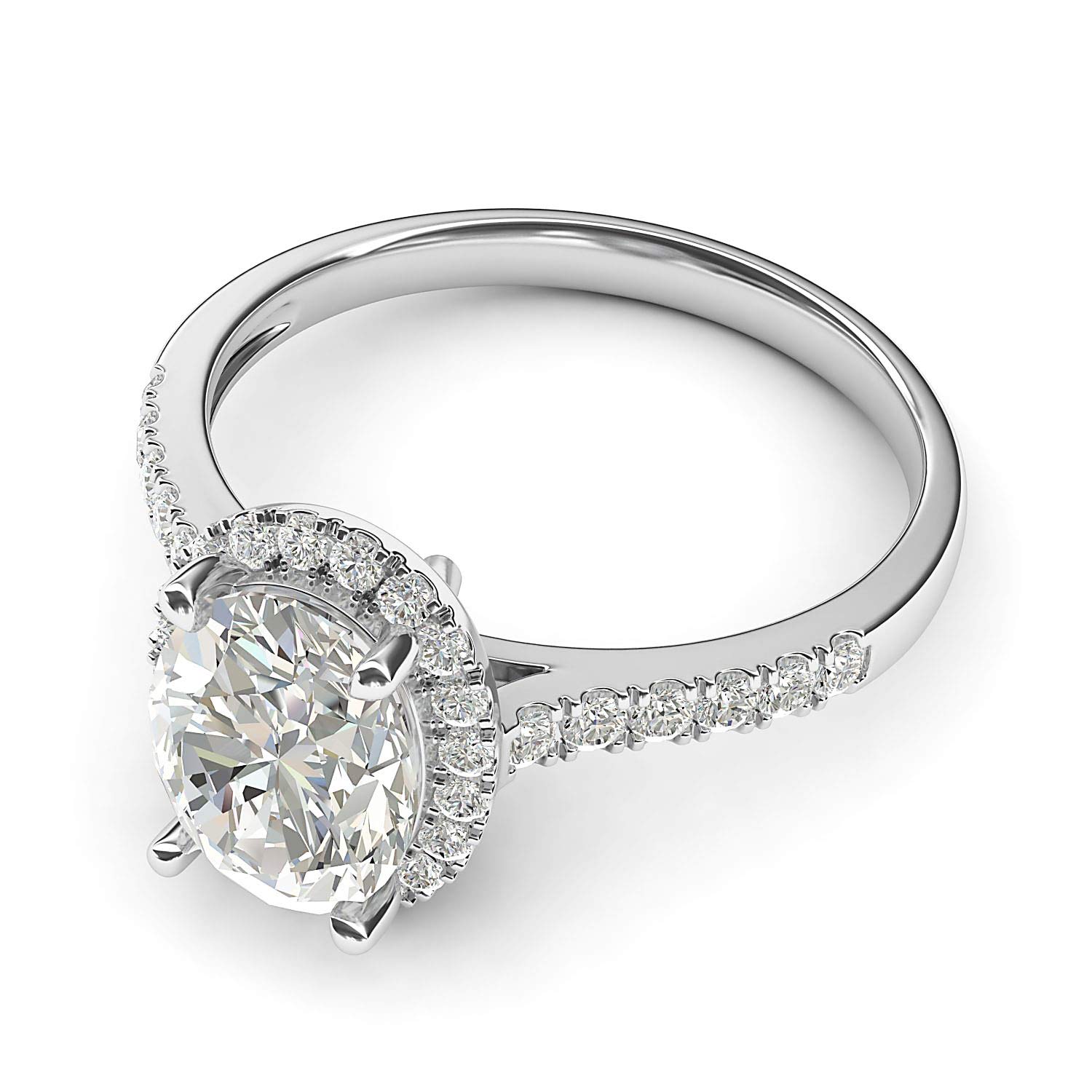 10K White Gold Oval Cut Simulated Diamond or Moissanite Halo Engagement Ring with Side Stones - Perfect Promise Ring for Bridal, Wedding & Anniversary Gifts