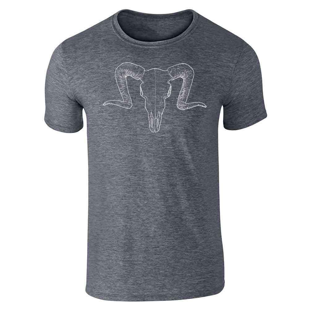 Pop Threads Men's Ram Skull Graphic T-Shirt - Western Art Illustration Cotton Tee for Casual Wear & Street Style