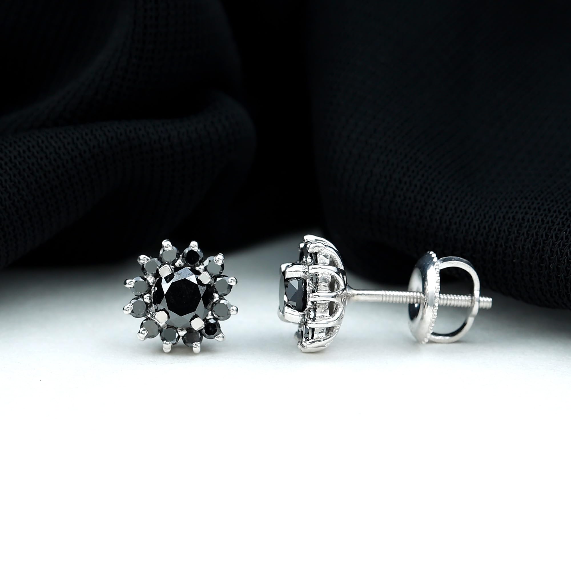 Black Diamond Floral Stud Earrings for Women - Nature Inspired Jewelry Set, AAAA Quality Cubic Zirconia Earrings, Perfect Birthday Gift for Her, Anniversary Present, Wedding Party Accessories