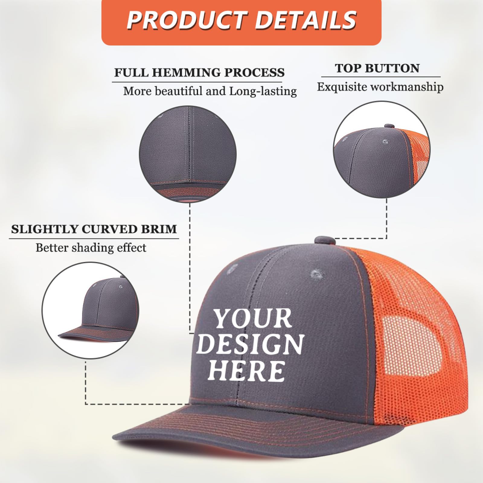Custom Trucker Hats Bulk Order - Personalized Hats for Men & Women - Add Logo, Text or Photo - Perfect for Promotions, Events & Team Branding