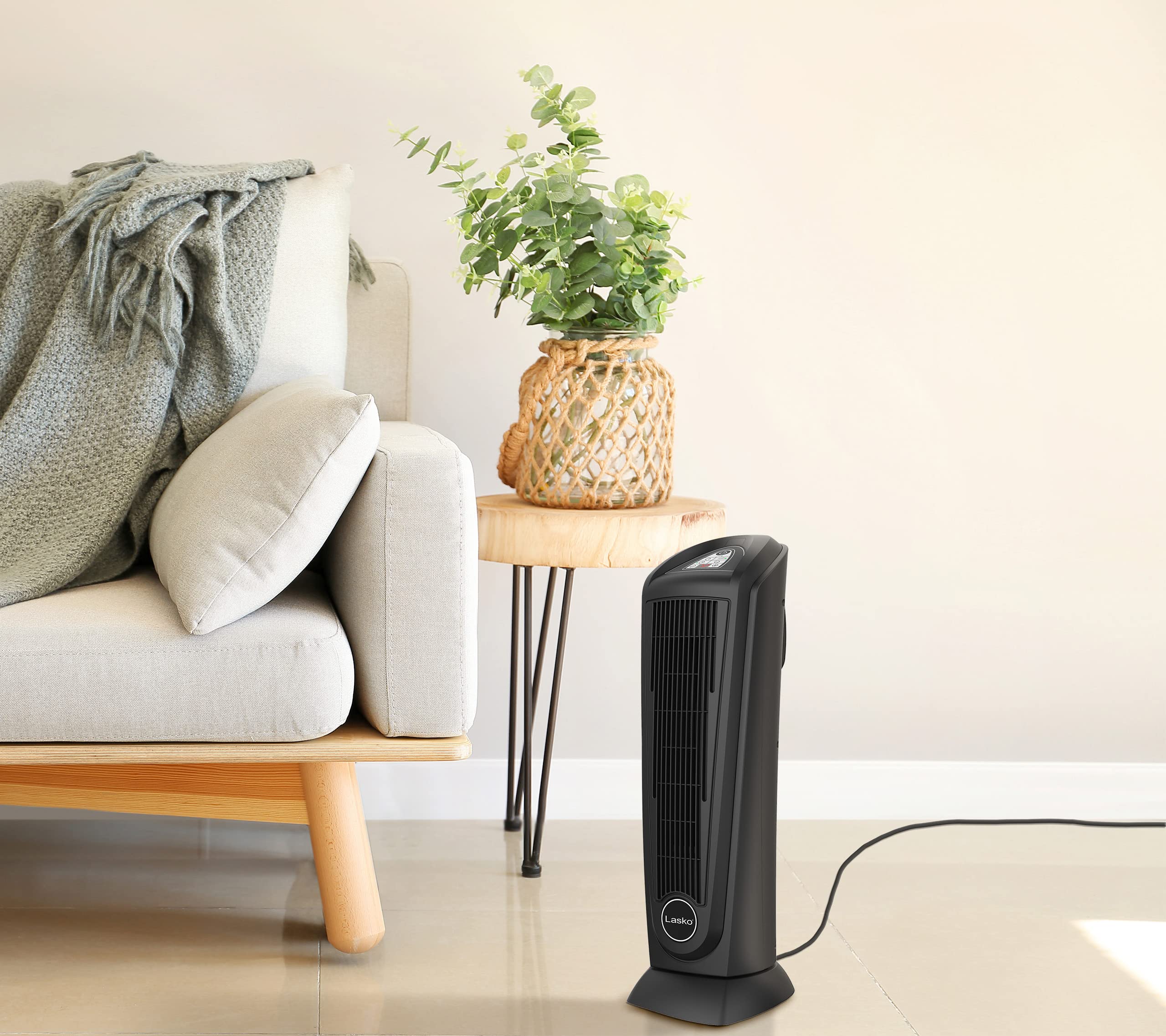 Lasko 1500W Portable Electric Ceramic Tower Heater with Remote Control - 22.5 Inch Indoor Space Heater with Oscillation, Tip-Over & Overheat Protection, 8-Hour Timer - Perfect for Bedroom, Office & Home Use (Model 751321, Black)