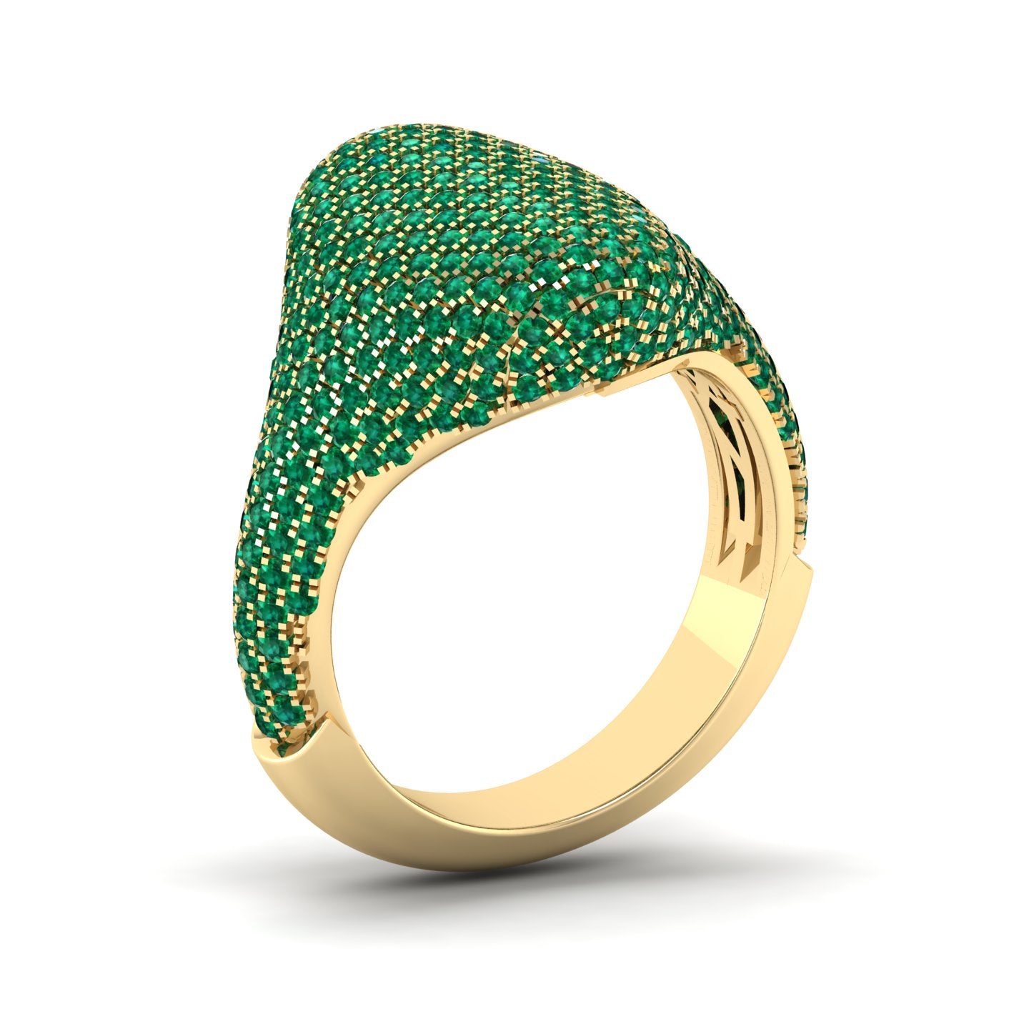 2.01 Carat Total Weight (CTW) Emerald Pave Signet Ring in 14K Gold - Elegant Jewelry for Women, Perfect for Weddings, Anniversaries & Special Occasions