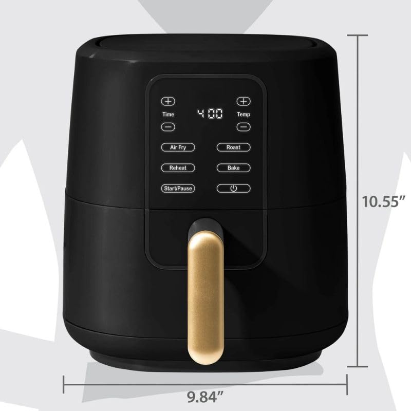 Drew Barrymore Kitchen 3 Qt Air Fryer with TurboCrisp Technology - 4 Preset Functions (Bake, Roast, Reheat) - Black Sesame Color - Perfect for Healthy Cooking, Quick Meals & Family Snacks