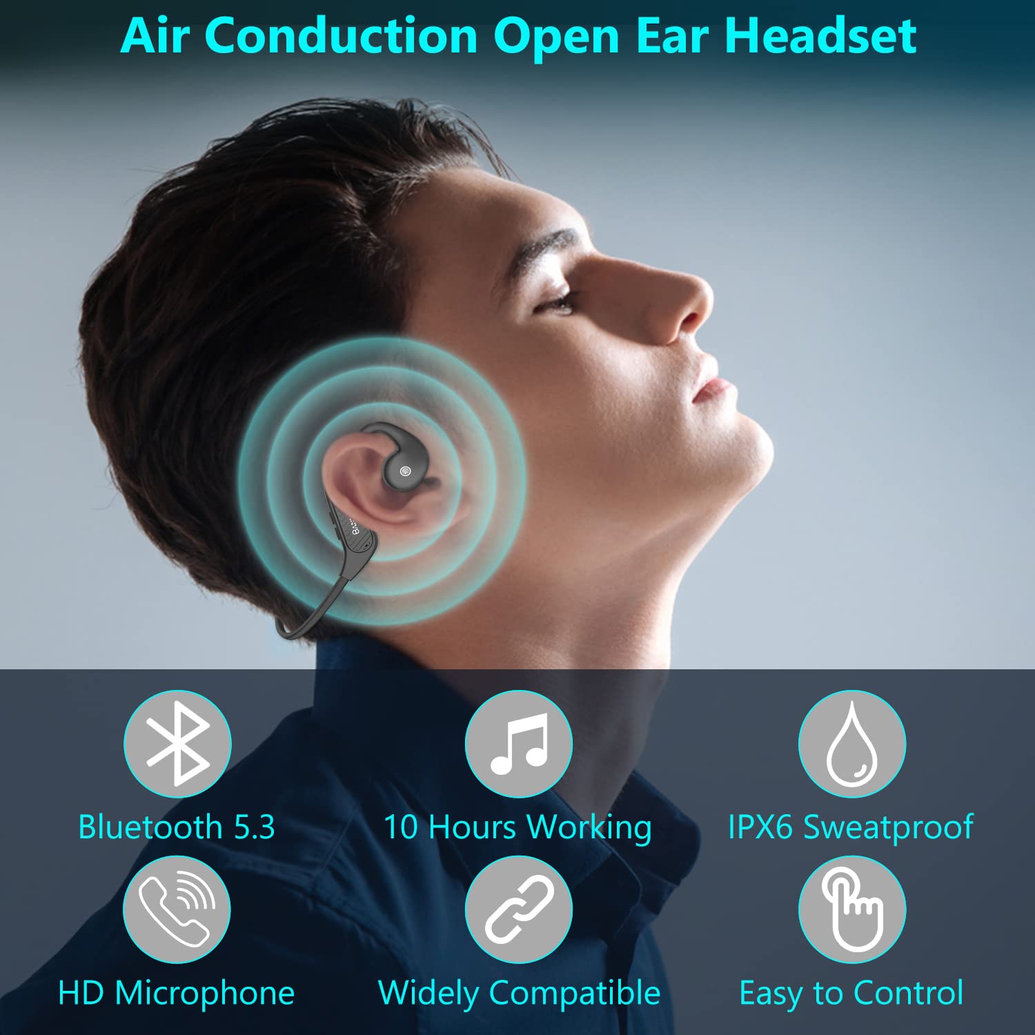 BANIGIPA Bluetooth Headset with Microphone - Wireless Noise Cancelling Headphones for Phone, Laptop, PC - Open Ear Design for Office Meetings, Running, Cycling, Driving & Work - Perfect for Remote Work & Outdoor Activities