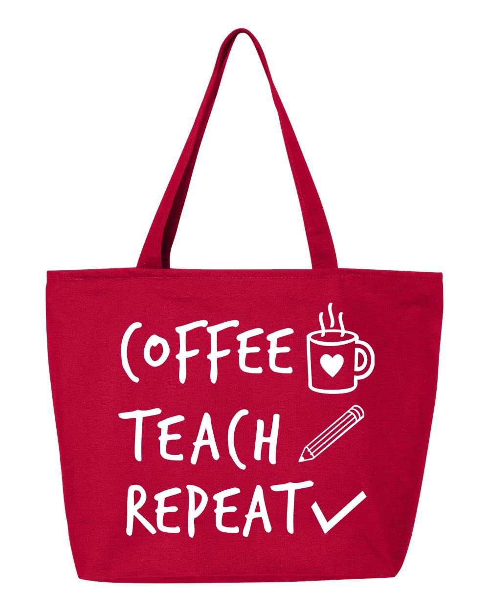 Shop4Ever Coffee Teach Repeat Teacher Appreciation Gift - Heavy Duty Zippered Canvas Tote Bag, Reusable Grocery Shopping Bag for Educators - Perfect for School, Work, and Everyday Use