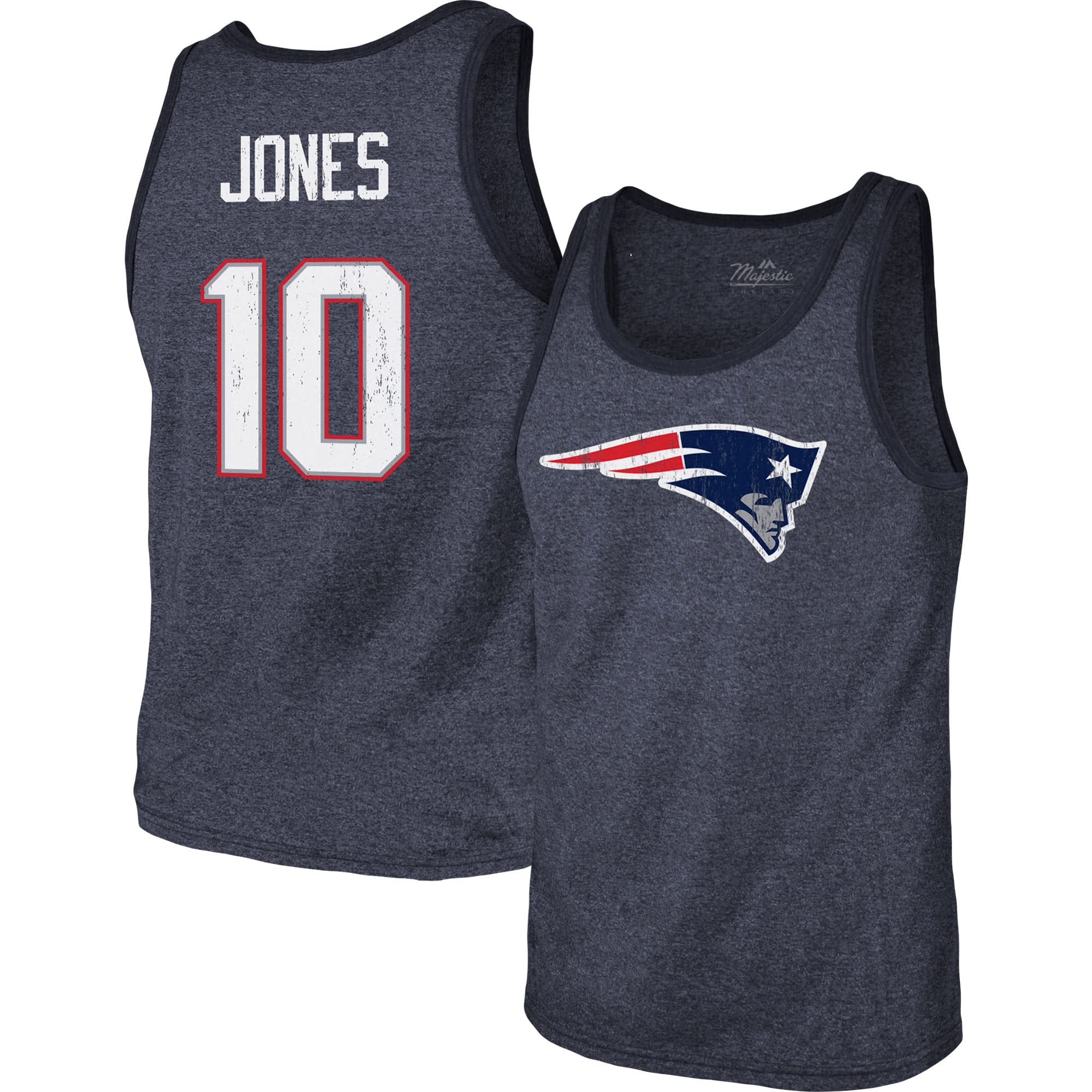 Mac Jones New England Patriots Tri-Blend Tank Top for Men - Navy Player Name & Number Jersey - Perfect for Game Day, Tailgating & Fan Gear