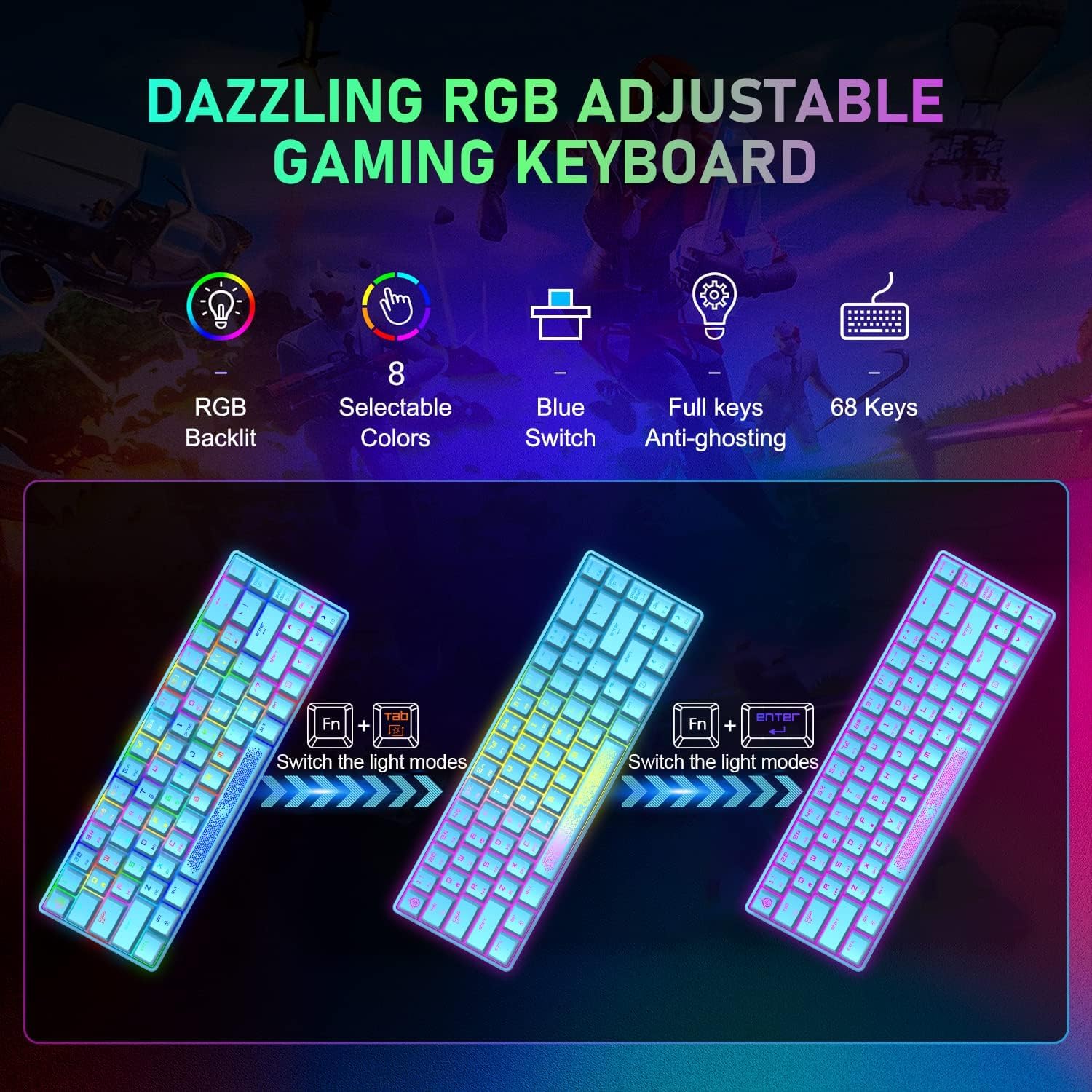 LexonElec KM614 65% RGB Mechanical Keyboard & Mouse Combo for Gaming & Office - Blue Switch