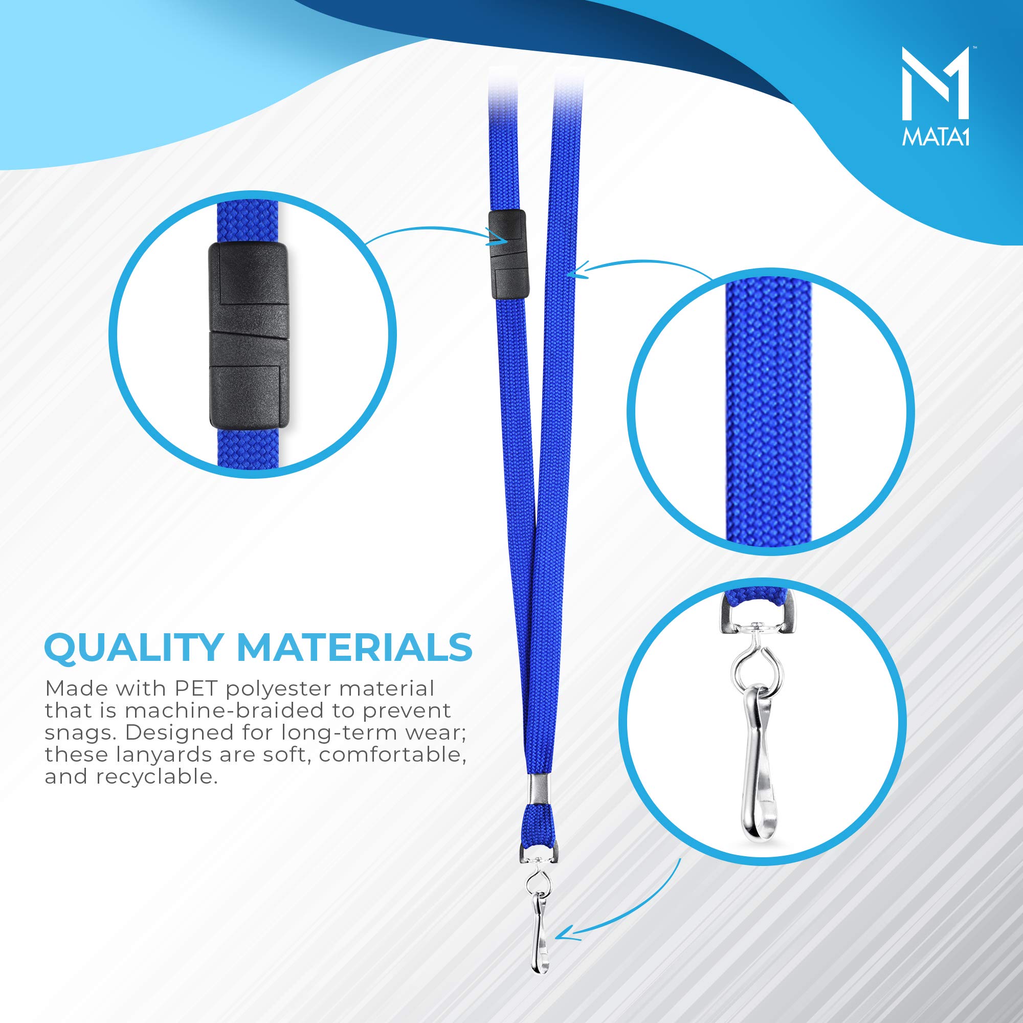Flat Safety Lanyard with Detachable Clip - 36 Inch Polypropylene ID Badge Holder (Blue, 100 Pack) - Comfort Woven for Work, Events & Conferences