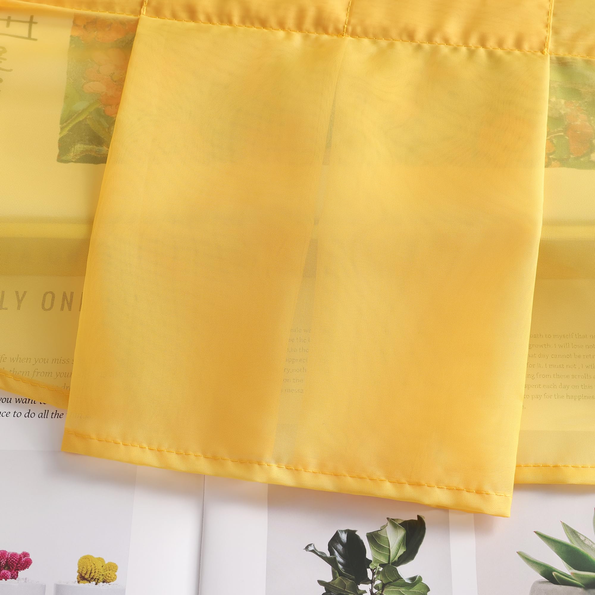 Elegant Yellow Window Valance Rod Pocket Sheer Voile Swag Curtain - 1 Piece (47x57 Inches) - Perfect for Kitchen, Living Room & Bedroom Decor
