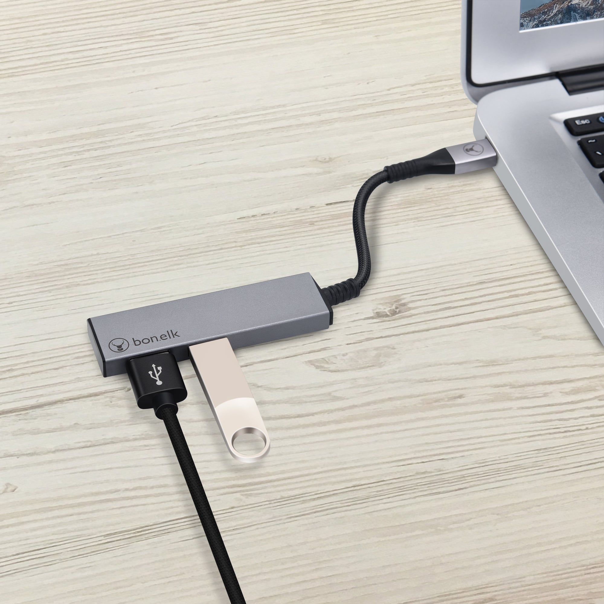 Bonelk Long Life Series USB C to 2 Port USB 3.0 Slim Hub Adapter - Space Grey | High-Speed Data Transfer for MacBook, iPad Pro, Samsung Galaxy | Perfect for Office, Travel & Home Use