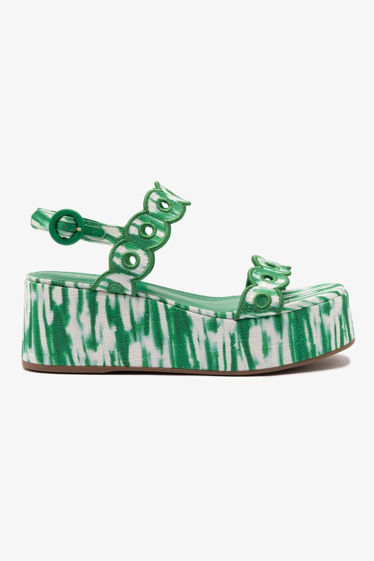 Florence Embroidered Flatform Sandals - Tie Dye Evergreen Raffia Women's Summer Beach Sandals for Vacation, Poolside & Boho Outfits