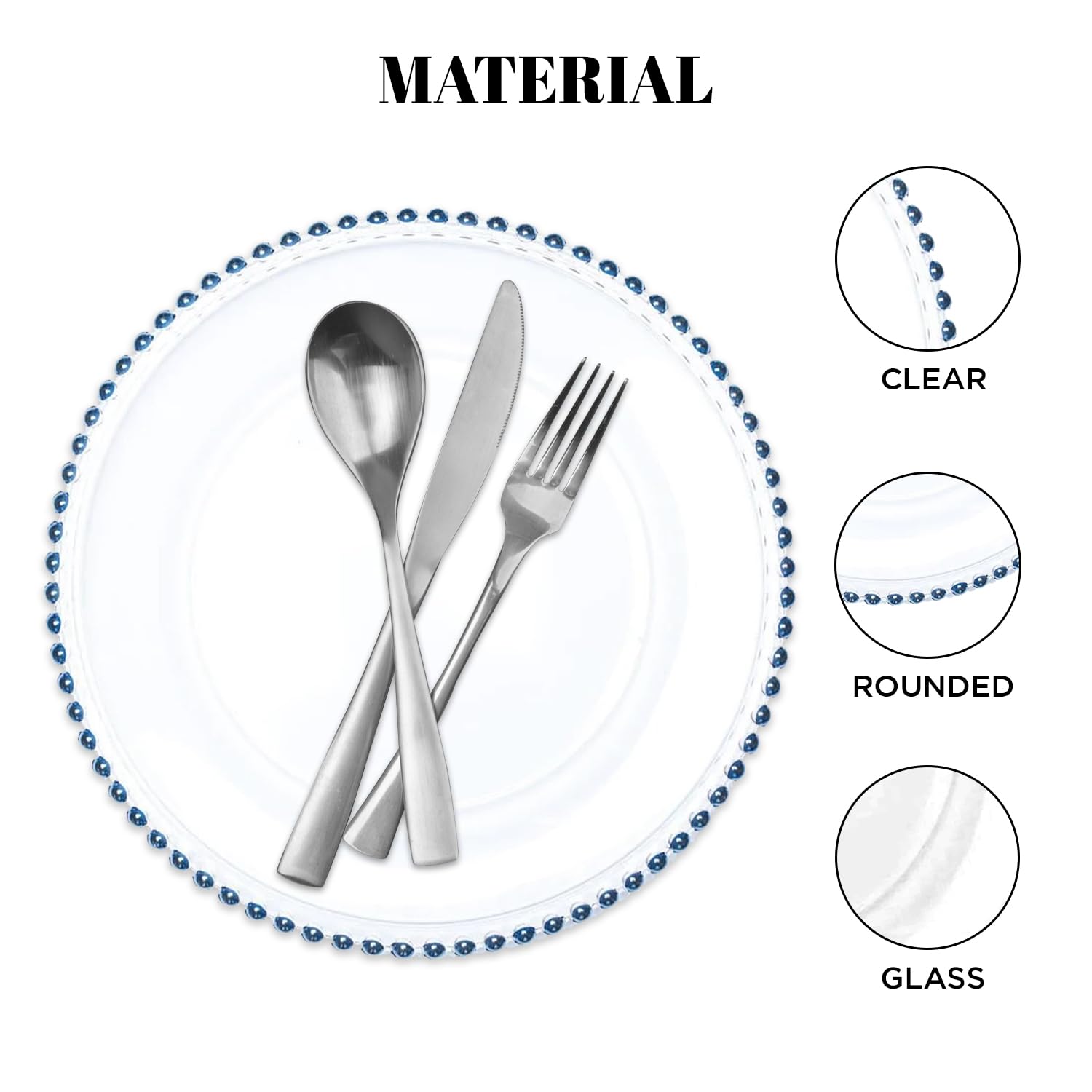 MYEventProducts 8 Pack - 13 Inch Blue Glass Charger Plates for Weddings, Parties & Formal Dinners | Heavy Duty, Durable & Sturdy Charger Plates | Elegant Table Setting Decor | Perfect for Wedding Receptions, Banquets & Holiday Dinner Parties (Blue)