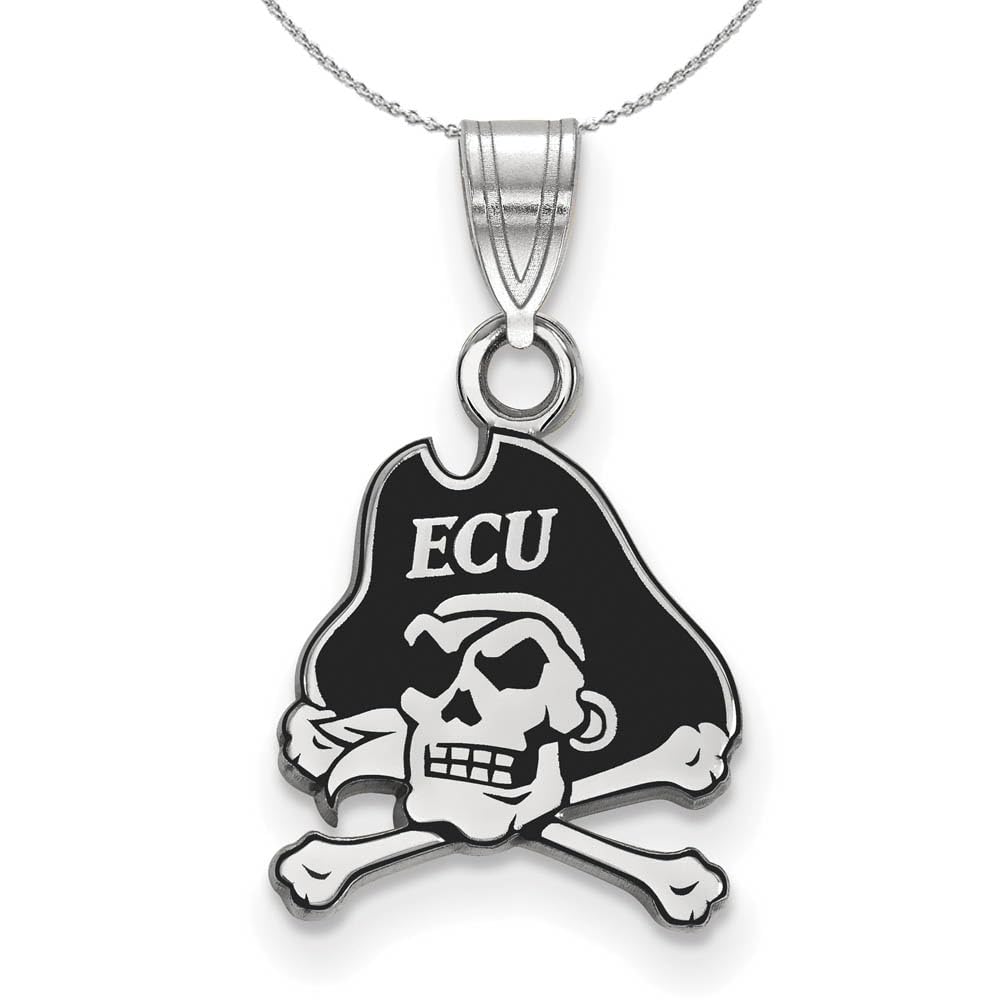 East Carolina University ECU Black Bow Sterling Silver Enamel Pendant Necklace - Perfect for Game Days, Graduation Gifts & School Spirit Jewelry