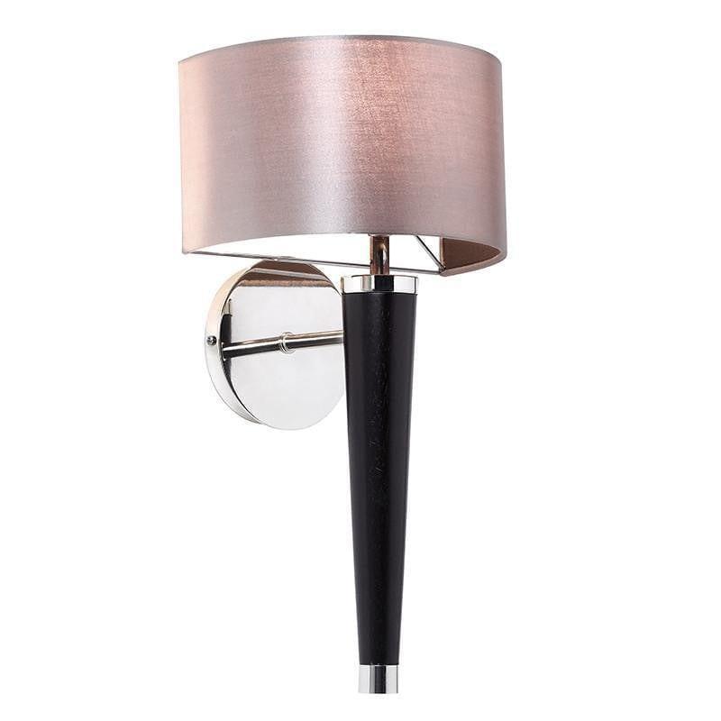 Corvina Walnut Effect Wood & Mink Faux Silk Wall Light - Elegant Home Decor Lighting for Bedroom, Living Room, and Hallway