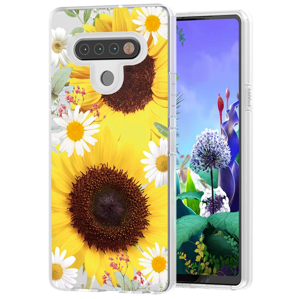 Shockproof Clear TPU Phone Case for LG K51, LG Reflect & LG Q51 - Soft Transparent Protective Cover for Women & Girls (Sunflower Design) - Perfect for Everyday Use, Work & Travel Protection