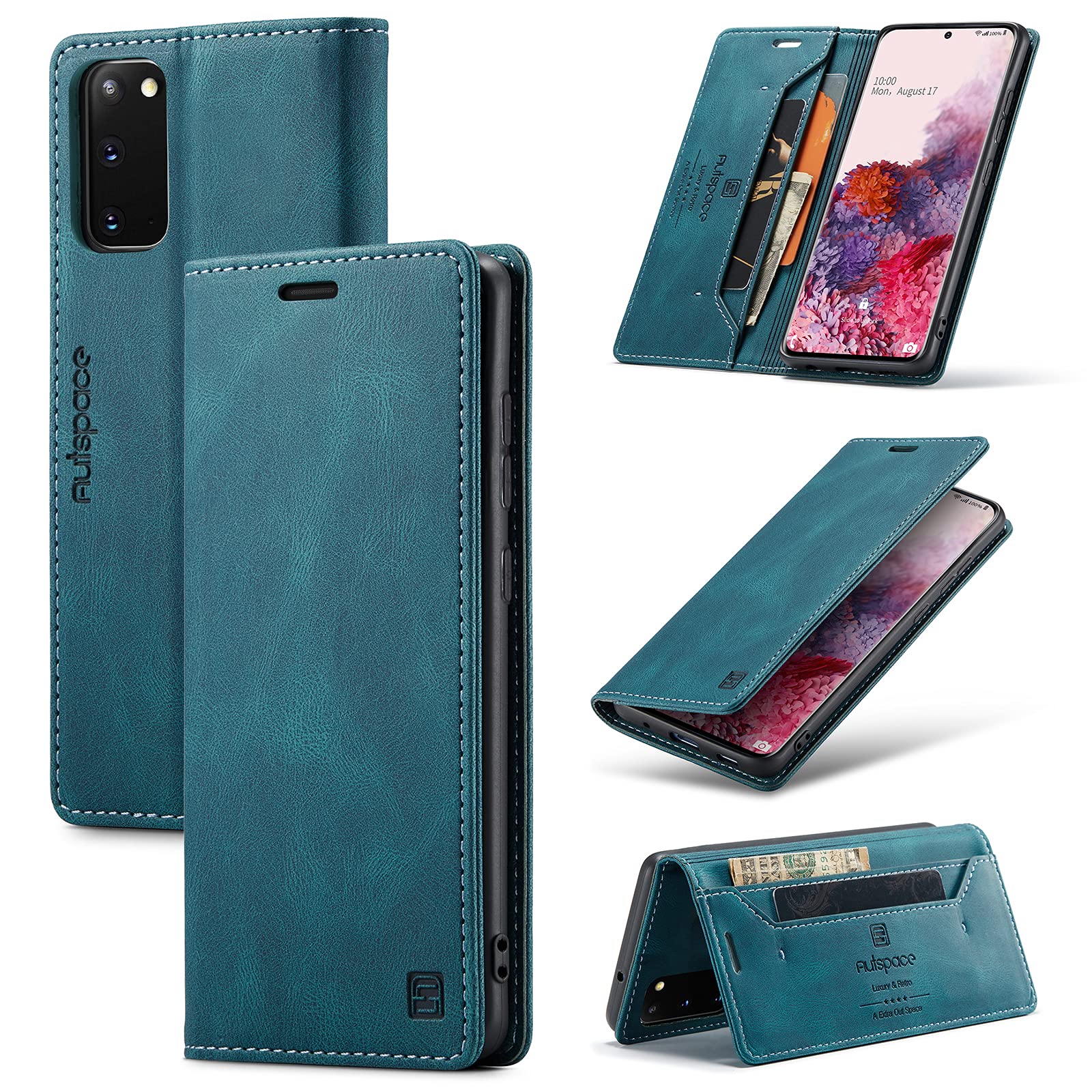 Vintage Leather Wallet Case for Samsung Galaxy S20 with Card Holder & Kickstand - Magnetic Flip Folio Cover (Blue) | Perfect for Business, Travel & Everyday Protection