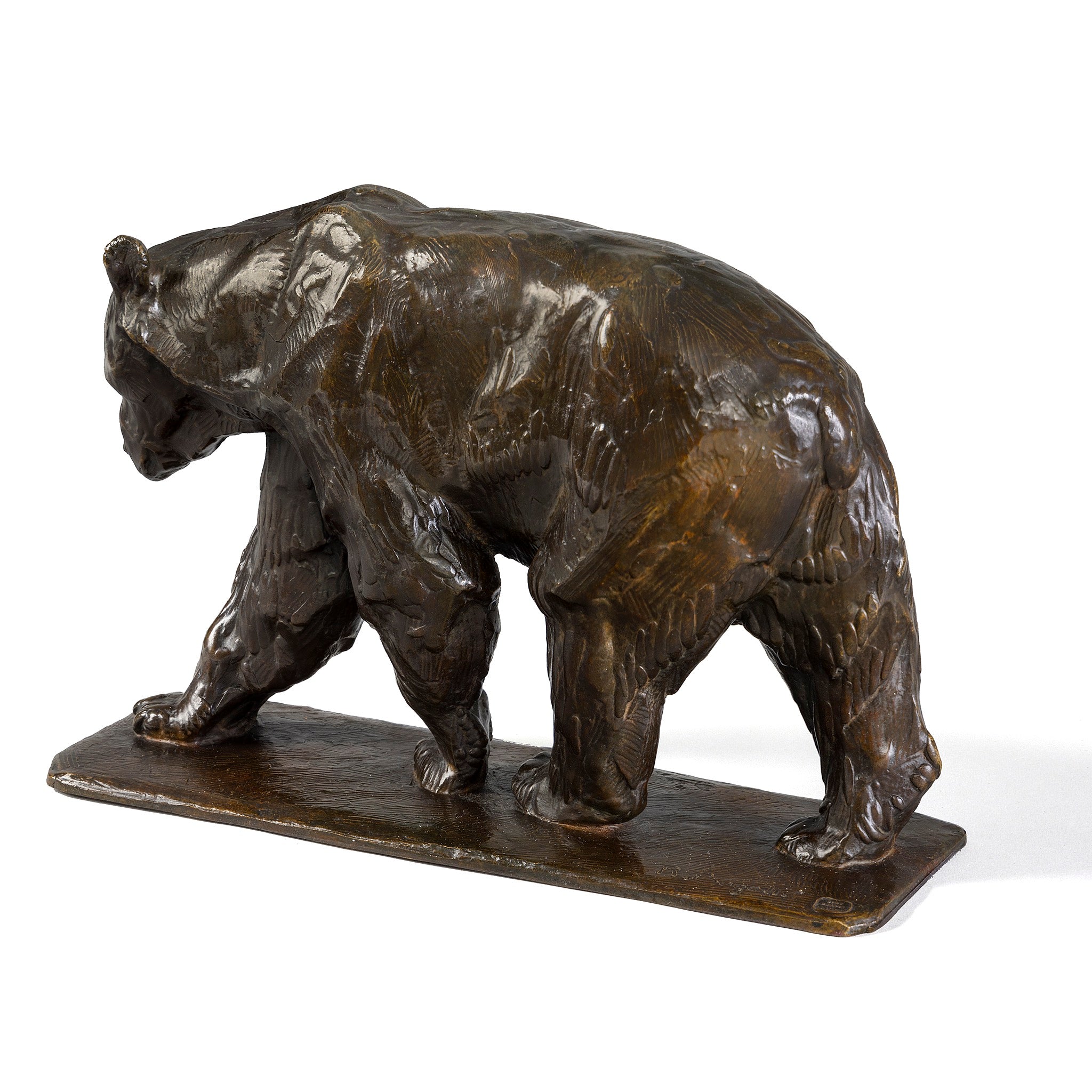 Rembrandt Bugatti Walking Brown Bear Bronze Sculpture - Right Paw Forward - Elegant Art Deco Home Decor, Office Desk Accent, Luxury Gift for Collectors