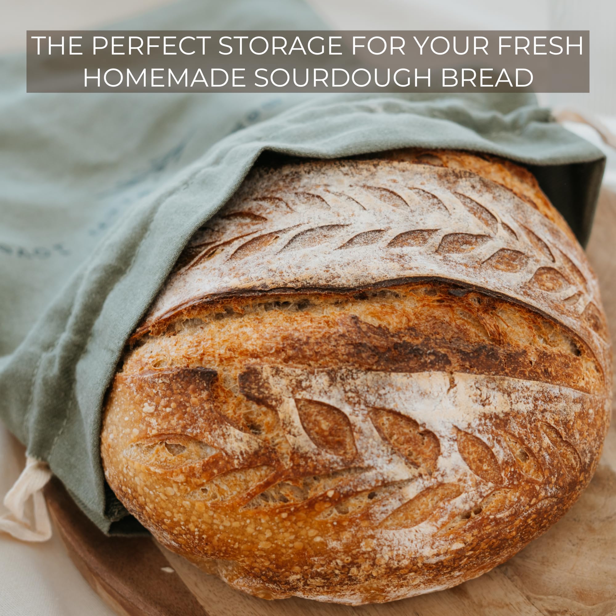 Premium Linen Bread Bag & Proofing Cover for Homemade Sourdough Bread - Reusable, Washable & Eco-Friendly Dough Storage Solution - Perfect for Artisan Baking, Bread Making & Kitchen Organization - Keeps Bread Fresh for Days