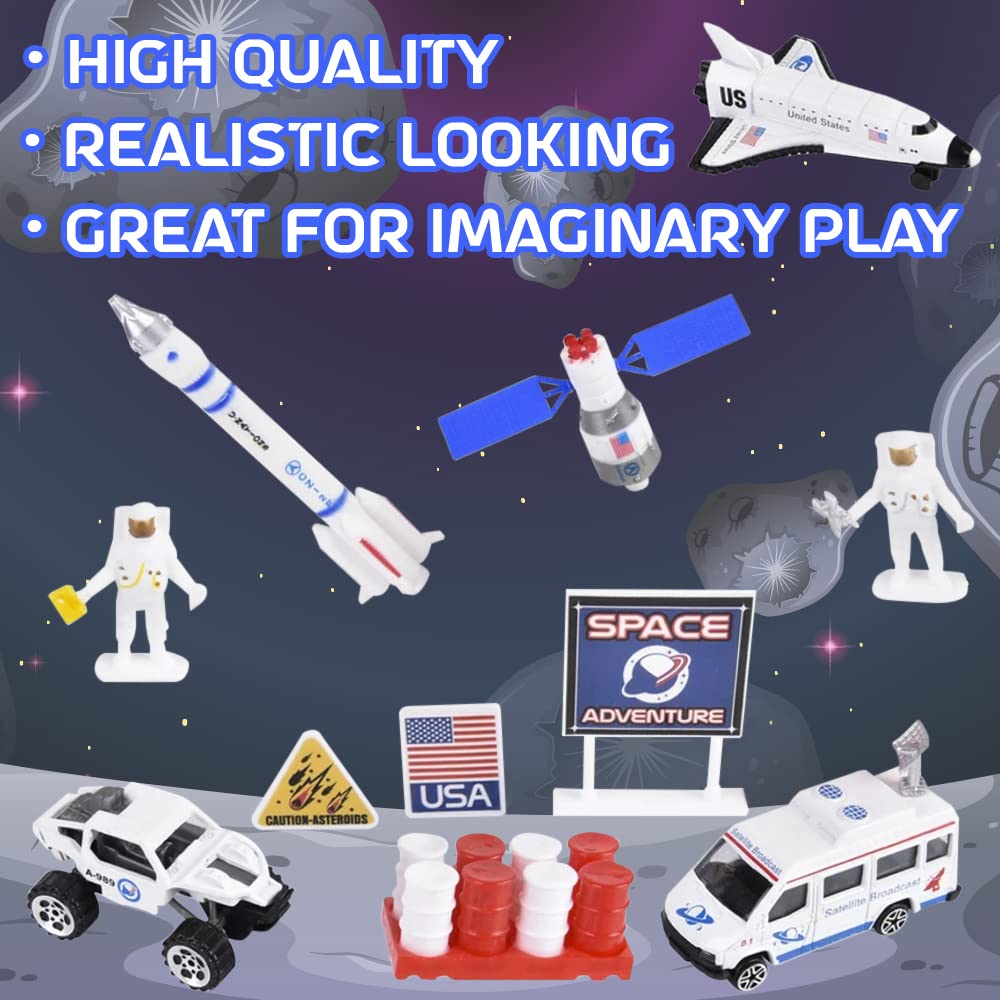 ArtCreativity 15-Piece Die-Cast Space Play Set - Kids Space Toys with Rocket, Shuttle, Astronaut Figures & Rovers - STEM Educational Toys for Boys & Girls - Perfect for Space-Themed Birthday Gifts & Classroom Learning Activities