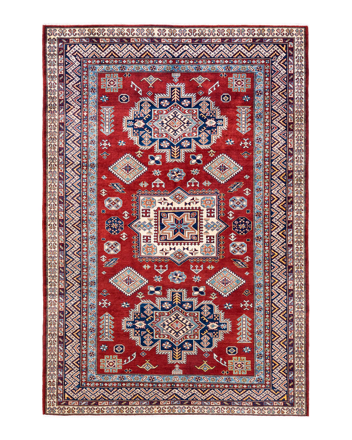 Handmade Bohemian Tribal Orange Wool Area Rug 6x9 ft - Unique Hand-Knotted Design for Living Room, Bedroom & Boho Home Decor