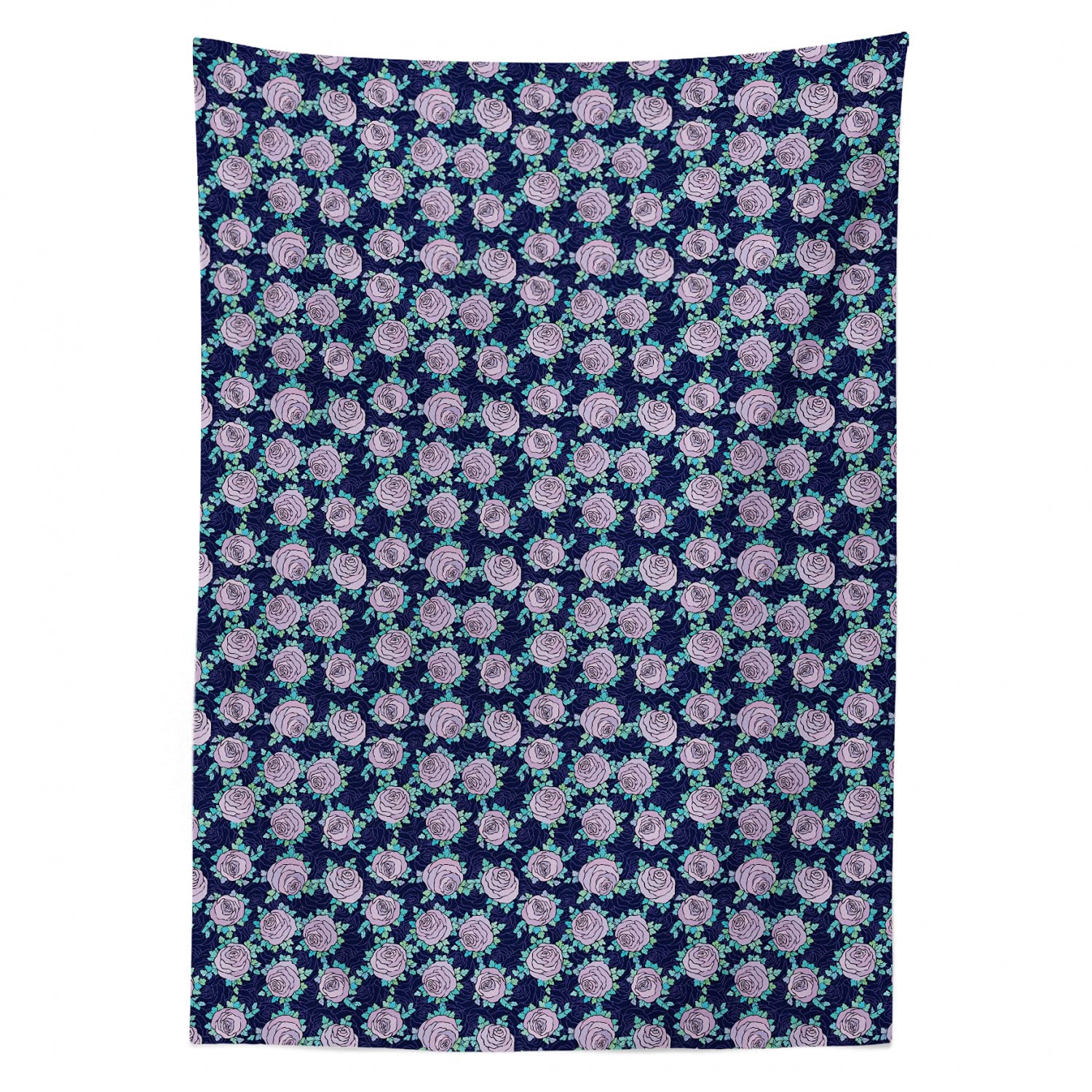 Ambesonne Rose Tablecloth - Romantic Floral Design with Blue Leaves, Rectangle Satin Dining Table Cover 52x70 Inches in Indigo Aqua Lilac - Perfect for Kitchen, Dining Room, and Special Occasions