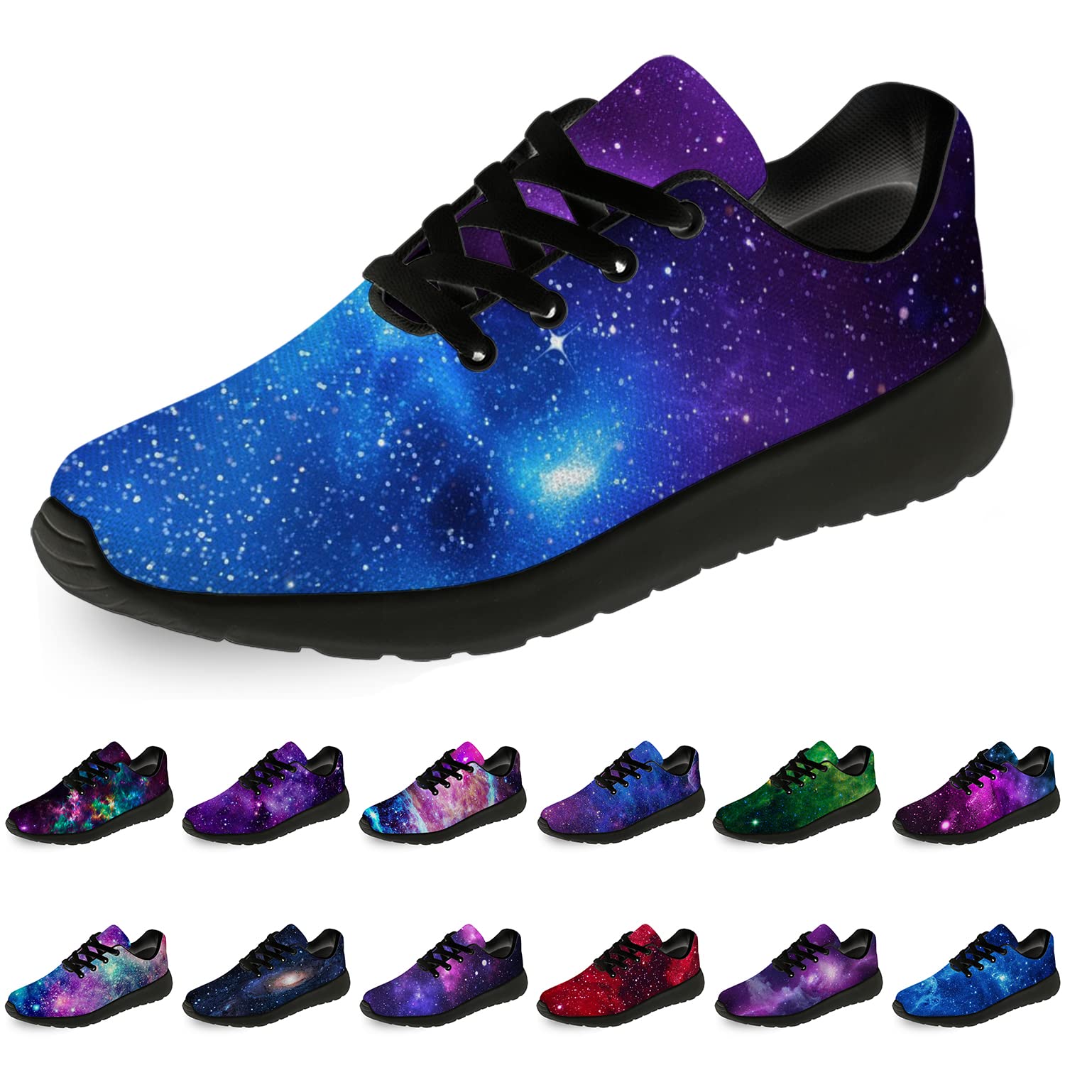 **Galaxy Print Running Shoes for Women & Men - Lightweight Walking & Tennis Sneakers in Blue, Purple, Black | Universe-Themed Athletic Shoes for Gym, Jogging, Casual Wear - Size 6 Men / 8 Women**