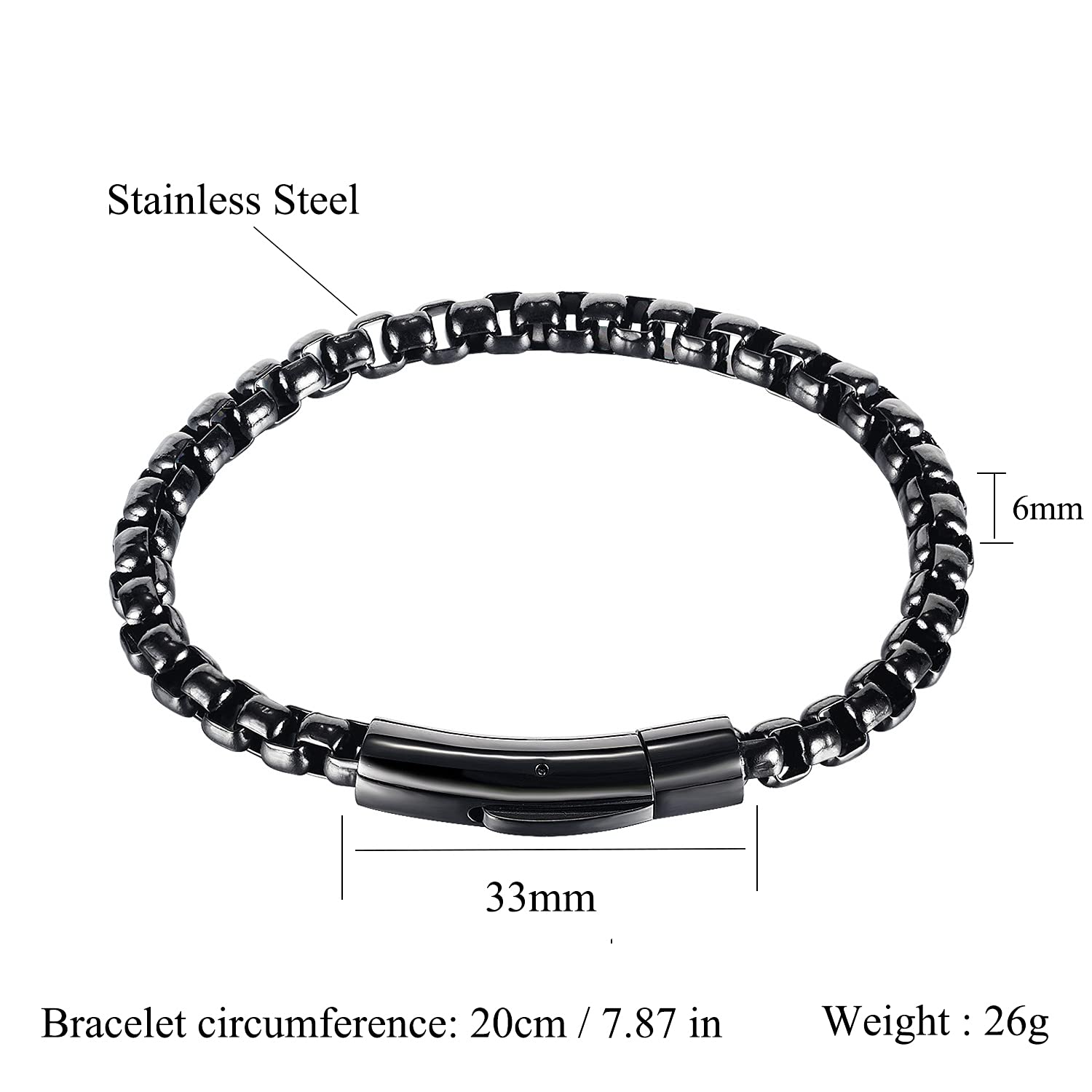 HMOOY Stainless Steel Box Chain Bracelet for Men & Women - Square Rolo Chain Bracelet in Gold, Silver & Black | Durable Stainless Steel Jewelry for Casual Wear, Parties & Gifts
