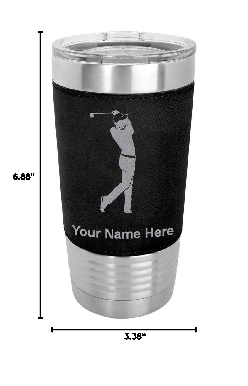 LaserGram 20oz Vacuum Insulated Stainless Steel Tumbler Mug with Leakproof Lid - Personalized Engraved Golf Gift for Men & Women - Perfect for Golf Course, Office & Outdoor Activities (Faux Leather, Black)