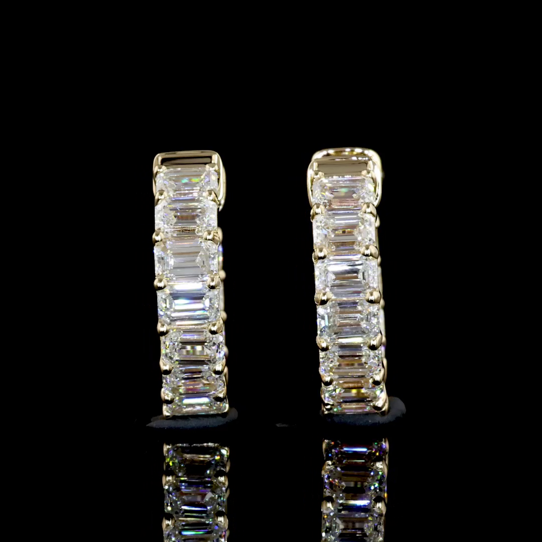 2.07 Carat Lab-Grown Emerald E VS Diamond 14K Yellow Gold Huggie Hoop Earrings for Women - Perfect for Weddings, Parties & Everyday Elegance