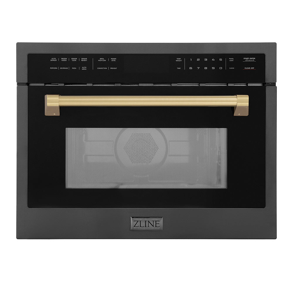 ZLINE Autograph Edition 24-Inch Built-In Convection Microwave Oven - 1.6 cu ft Capacity, Black Stainless Steel with Champagne Bronze Accents (MWOZ 24 BS CB) - Perfect for Modern Kitchens & Small Spaces